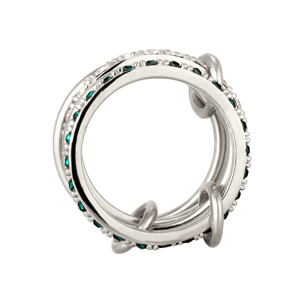 Silber - Elli | Stapelring Knoten | Mit Kristallen von Swarovski® (Weiß & Grün) | 925 Sterling Silber