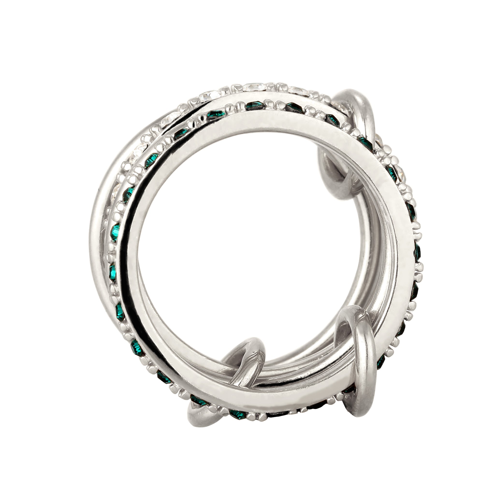 Silber - Elli | Stapelring Knoten | Mit Kristallen von Swarovski® (Weiß & Grün) | 925 Sterling Silber