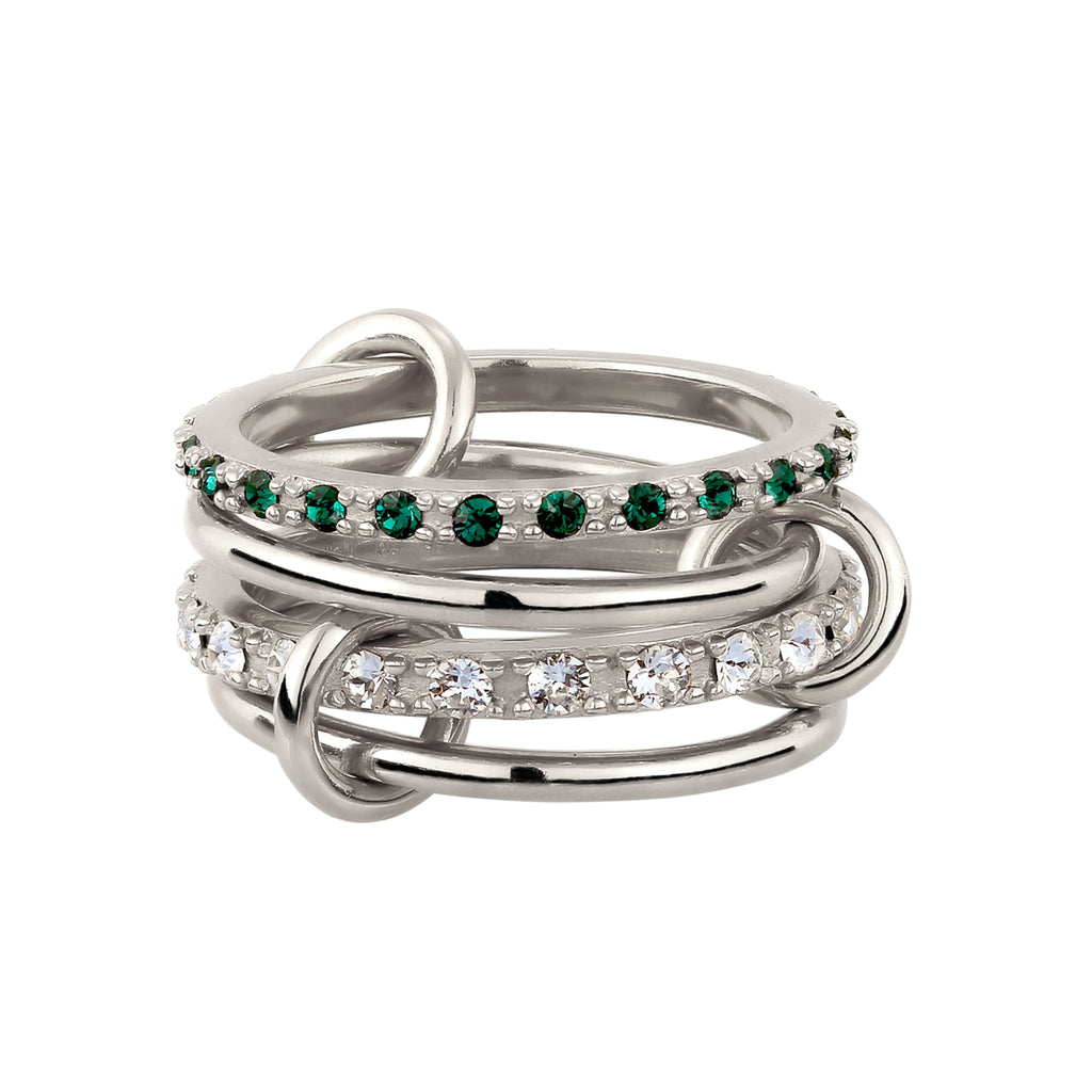 Silber - Elli | Stapelring Knoten | Mit Kristallen von Swarovski® (Weiß & Grün) | 925 Sterling Silber
