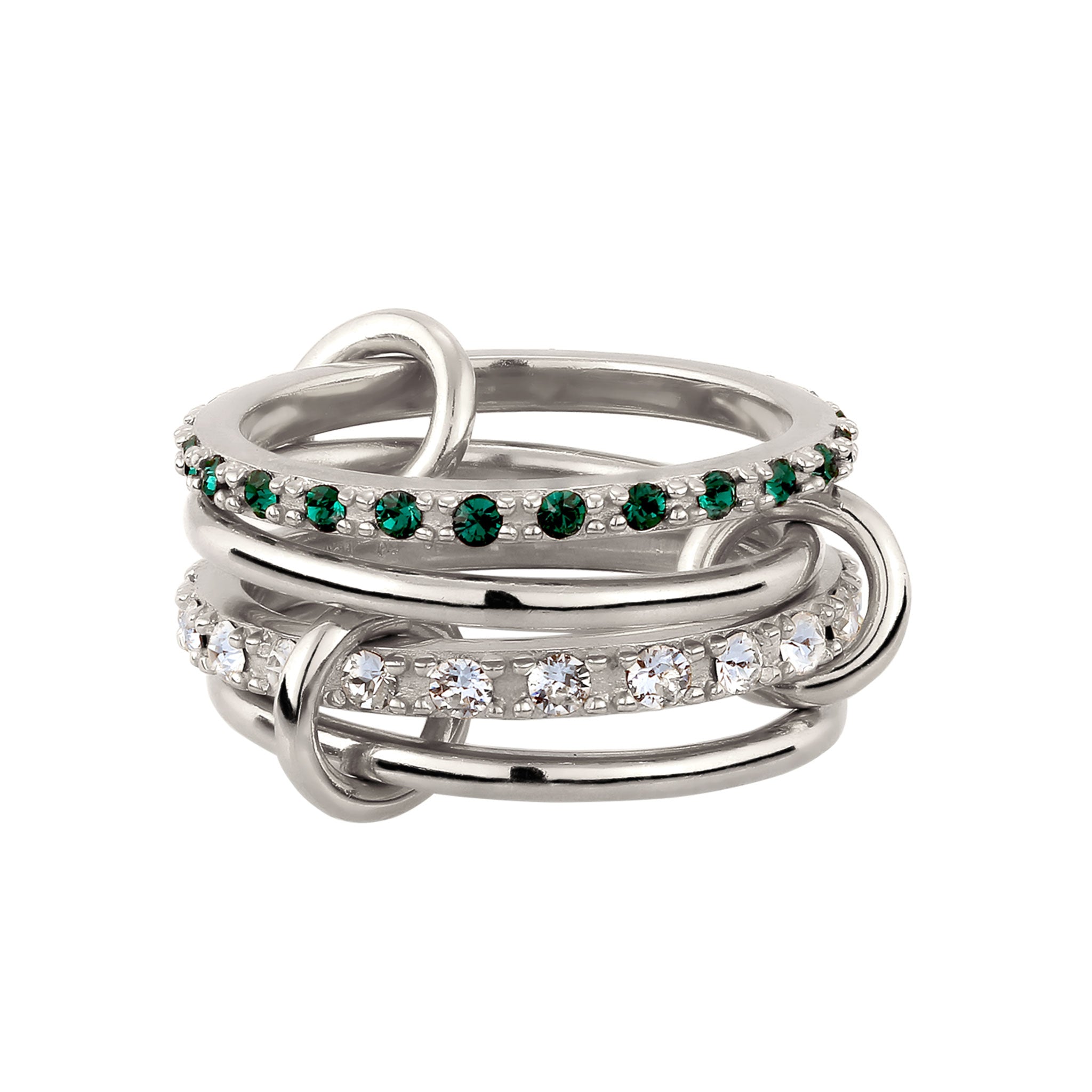 Silber - Elli | Stapelring Knoten | Mit Kristallen von Swarovski® (Weiß & Grün) | 925 Sterling Silber