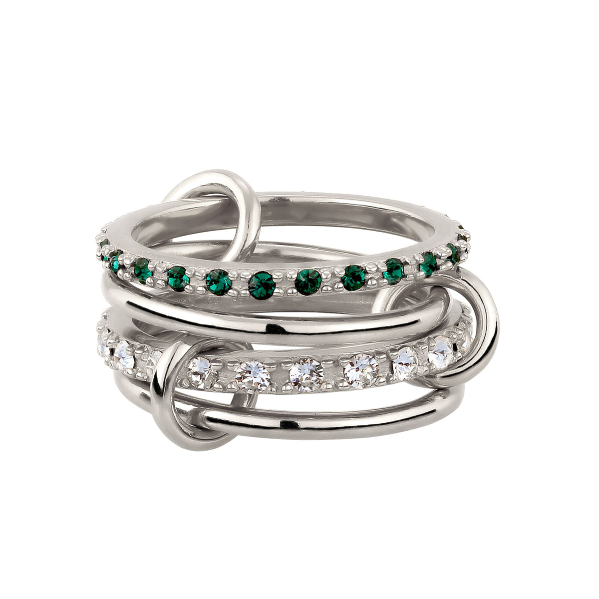 Silber - Elli | Stapelring Knoten | Mit Kristallen von Swarovski® (Weiß & Grün) | 925 Sterling Silber