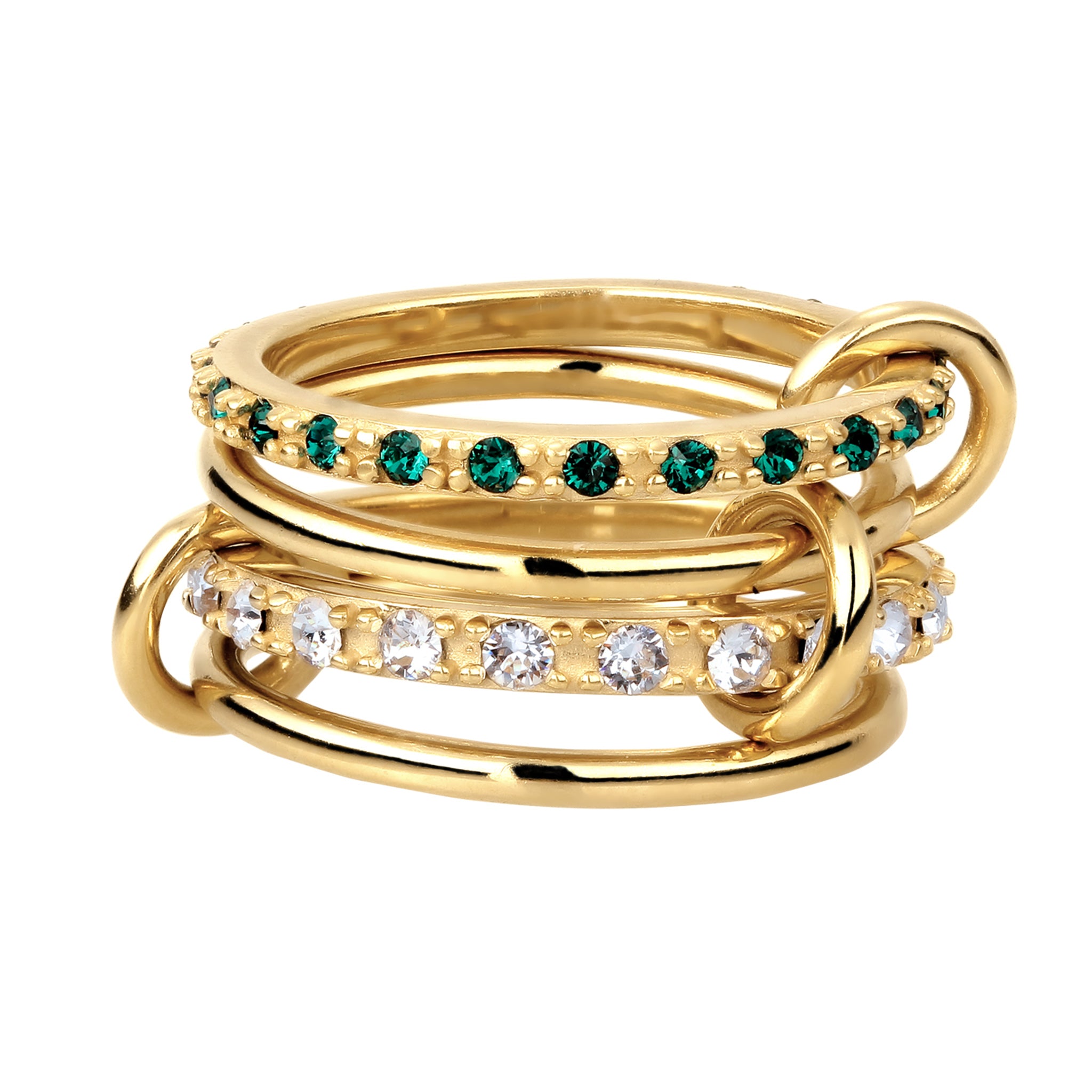 Gold - Elli | Stapelring Knoten | Mit Kristallen von Swarovski® (Weiß & Grün) | 925 Sterling Silber vergoldet