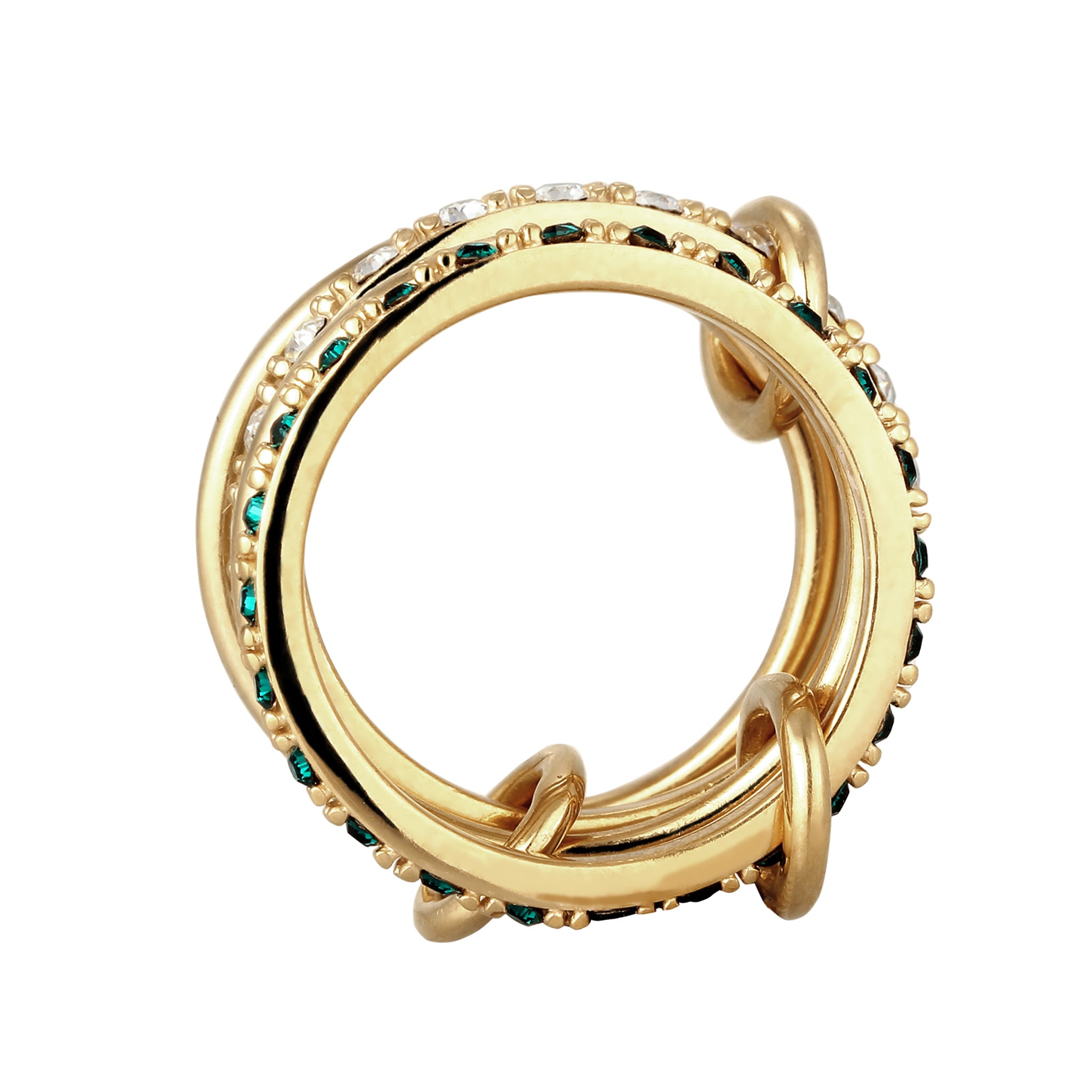 Gold - Elli | Stapelring Knoten | Mit Kristallen von Swarovski® (Weiß & Grün) | 925 Sterling Silber vergoldet