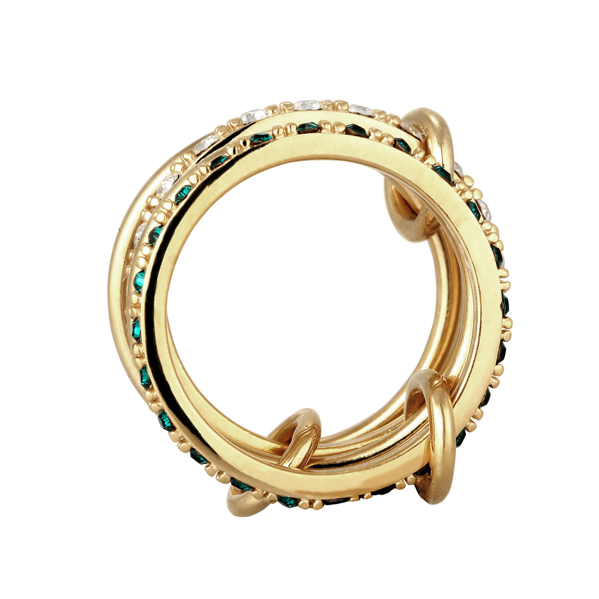 Gold - Elli | Stapelring Knoten | Mit Kristallen von Swarovski® (Weiß & Grün) | 925 Sterling Silber vergoldet