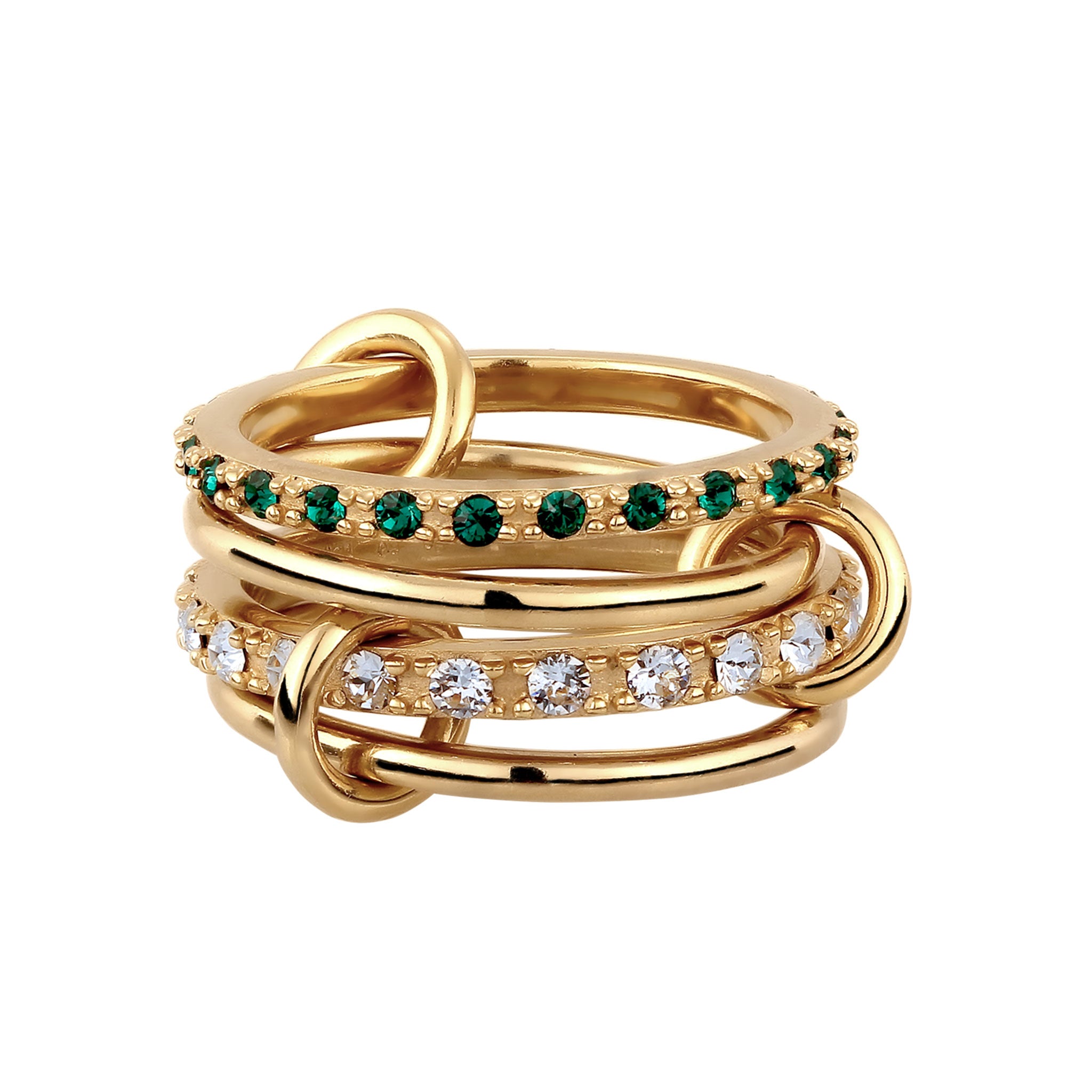 Gold - Elli | Stapelring Knoten | Mit Kristallen von Swarovski® (Weiß & Grün) | 925 Sterling Silber vergoldet