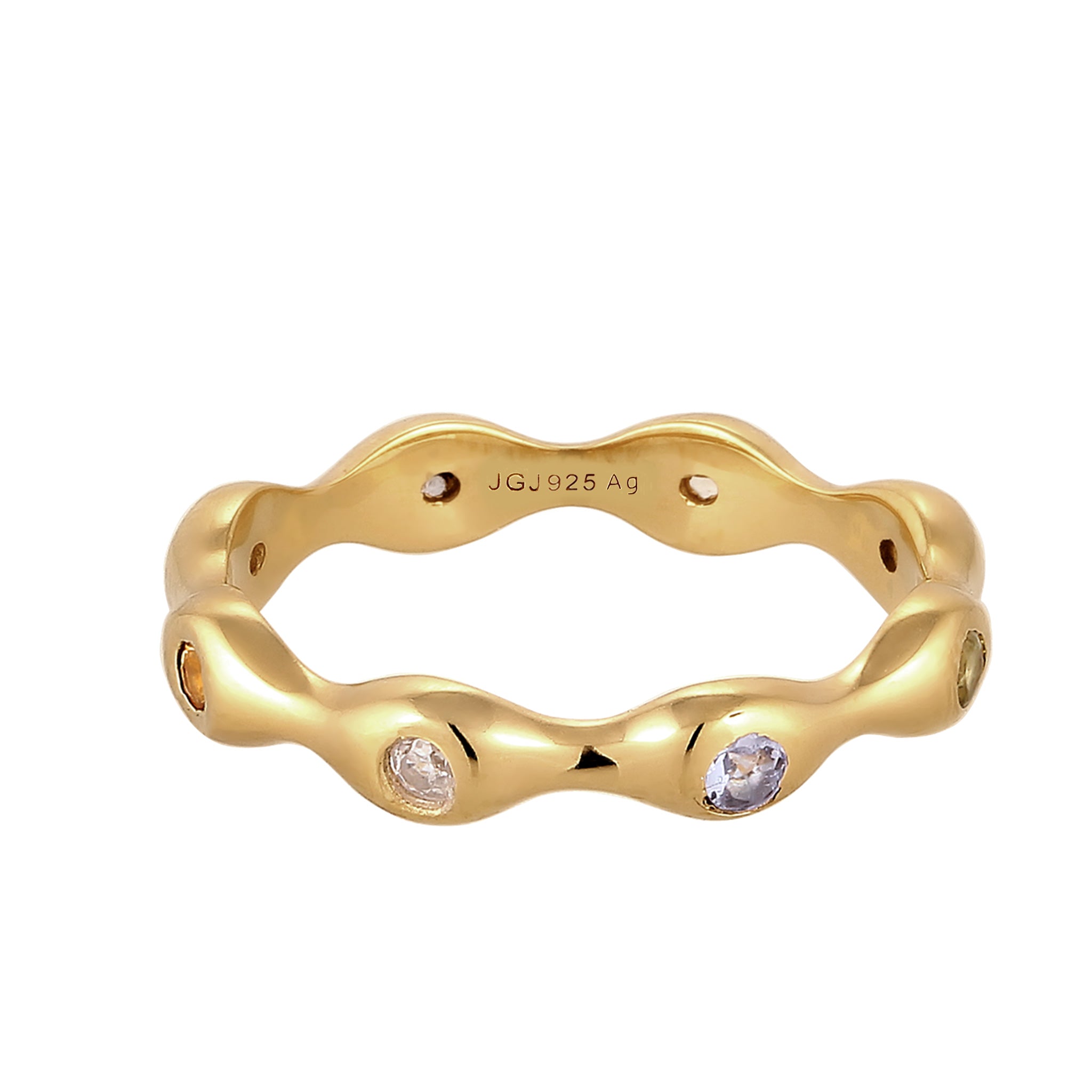 Gold - Elli PREMIUM | Stapelring | Tanzanit (Lila) & Citrin (Gelb) & Peridot (Grün) & Mondstein (Regenbogen) | 925 Sterling Silber vergoldet