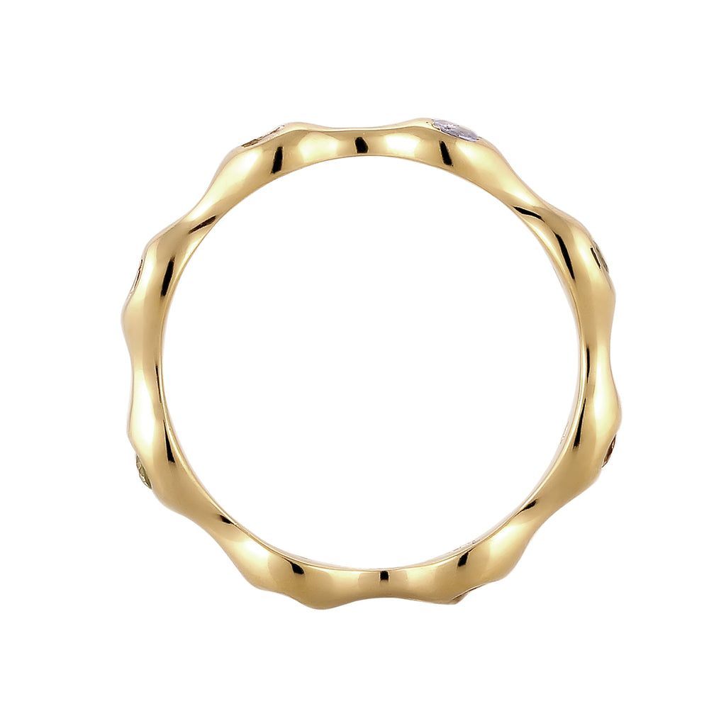 Gold - Elli PREMIUM | Stapelring | Tanzanit (Lila) & Citrin (Gelb) & Peridot (Grün) & Mondstein (Regenbogen) | 925 Sterling Silber vergoldet