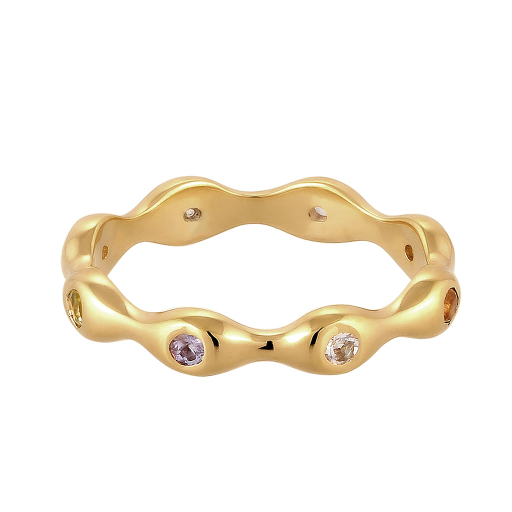 Gold - Elli PREMIUM | Stapelring | Tanzanit (Lila) & Citrin (Gelb) & Peridot (Grün) & Mondstein (Regenbogen) | 925 Sterling Silber vergoldet