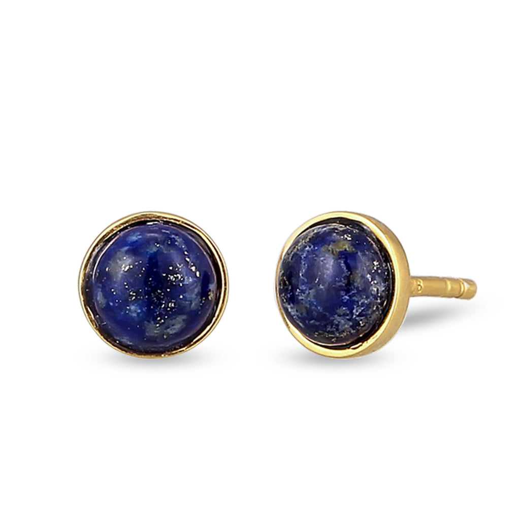 Gold - Elli PREMIUM | Ohrstecker Rund | Lapis Lazuli (Blau) | 925 Sterling Silber vergoldet