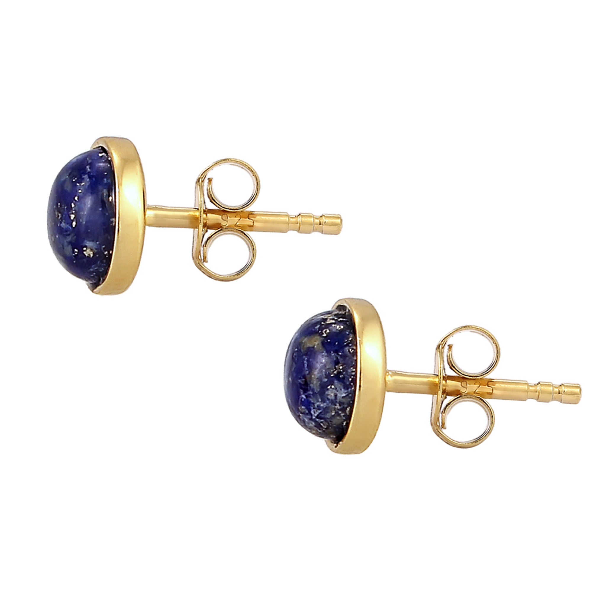 Gold - Elli PREMIUM | Ohrstecker Rund | Lapis Lazuli (Blau) | 925 Sterling Silber vergoldet