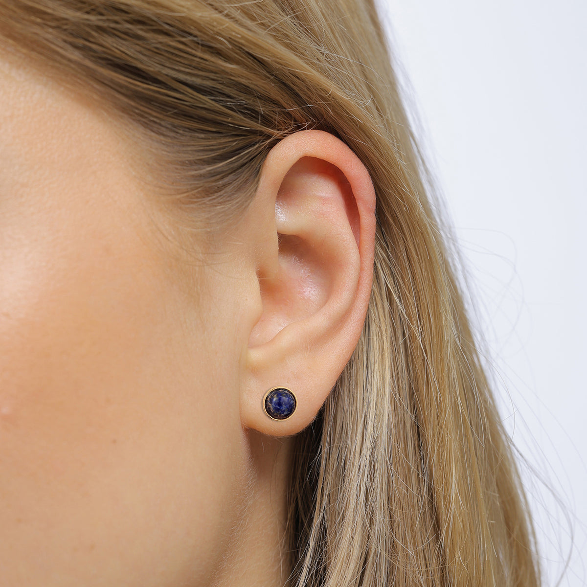 Gold - Elli PREMIUM | Ohrstecker Rund | Lapis Lazuli (Blau) | 925 Sterling Silber vergoldet