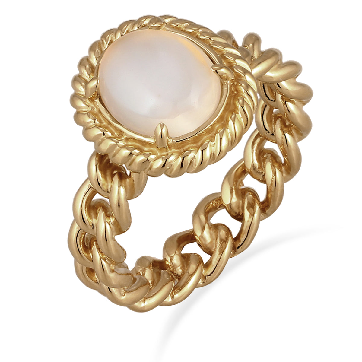 Gold - Elli PREMIUM | Solitär-Ring | Mondstein (Weiß) | 925 Sterling Silber vergoldet