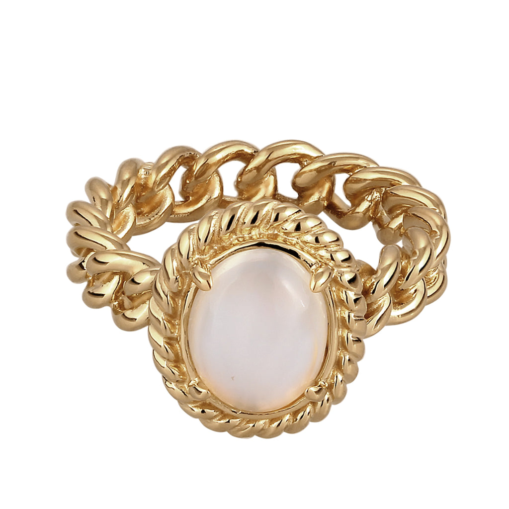 Gold - Elli PREMIUM | Solitär-Ring | Mondstein (Weiß) | 925 Sterling Silber vergoldet