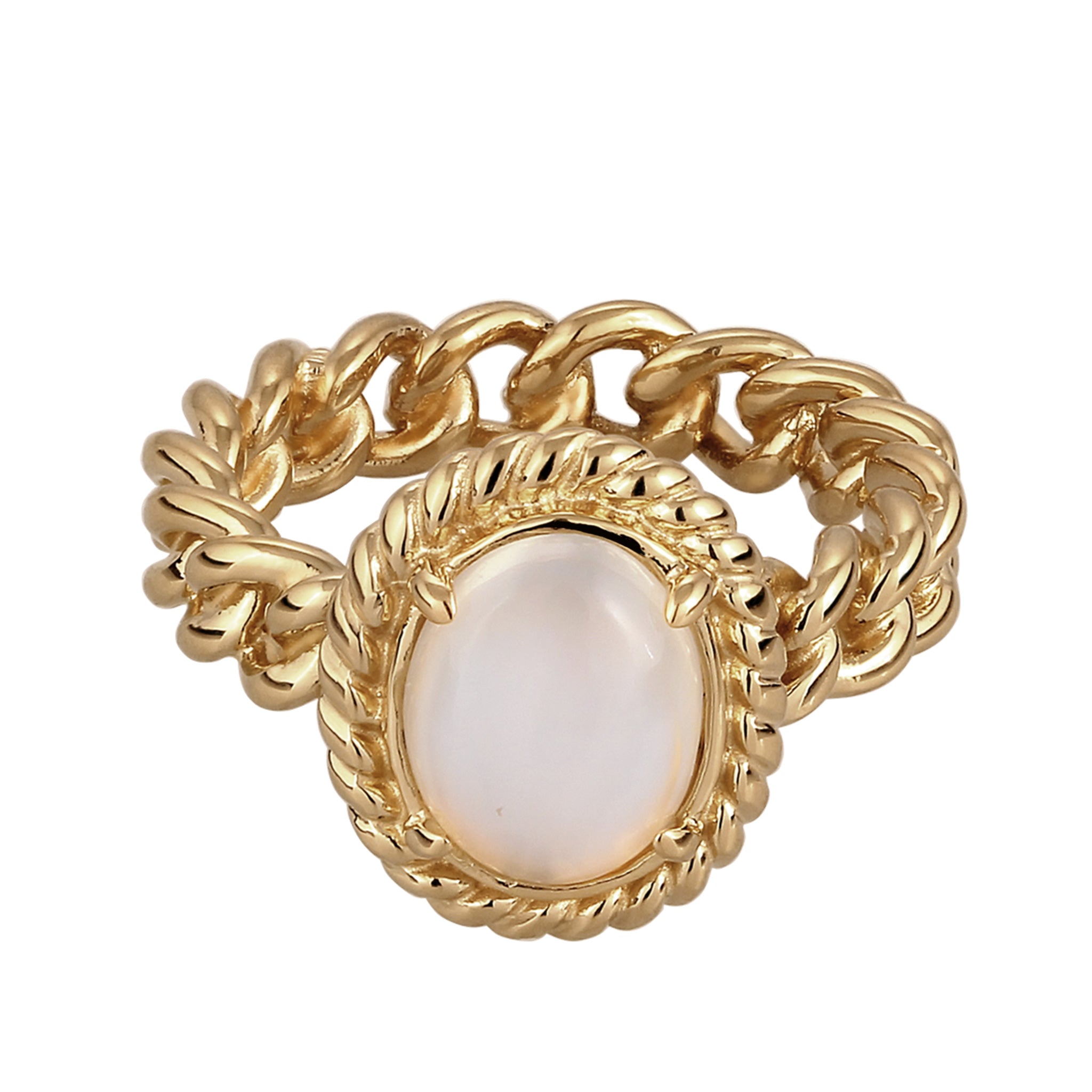 Gold - Elli PREMIUM | Solitär-Ring | Mondstein (Weiß) | 925 Sterling Silber vergoldet