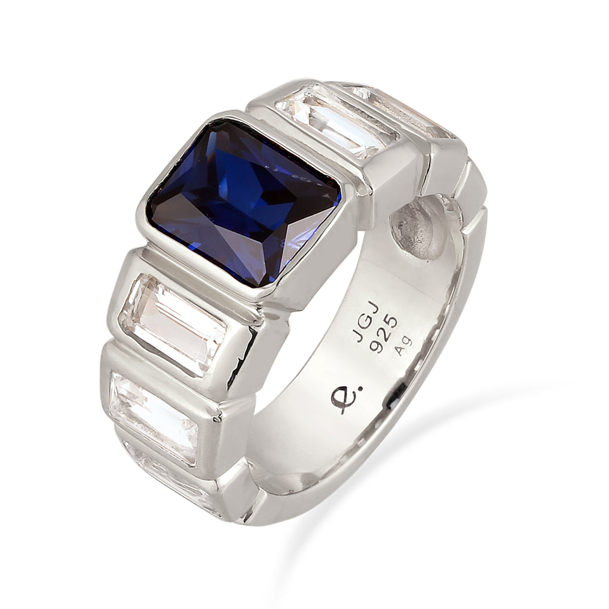 Silber - Elli PREMIUM | Bandring | Saphir (Dunkelblau) & Topas (Weiß) | 925 Sterling Silber