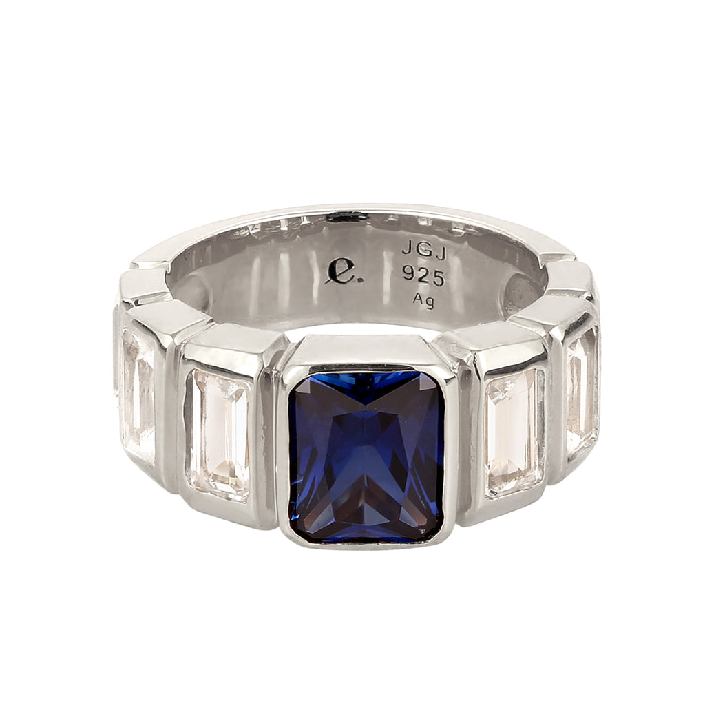Silber - Elli PREMIUM | Bandring | Saphir (Dunkelblau) & Topas (Weiß) | 925 Sterling Silber