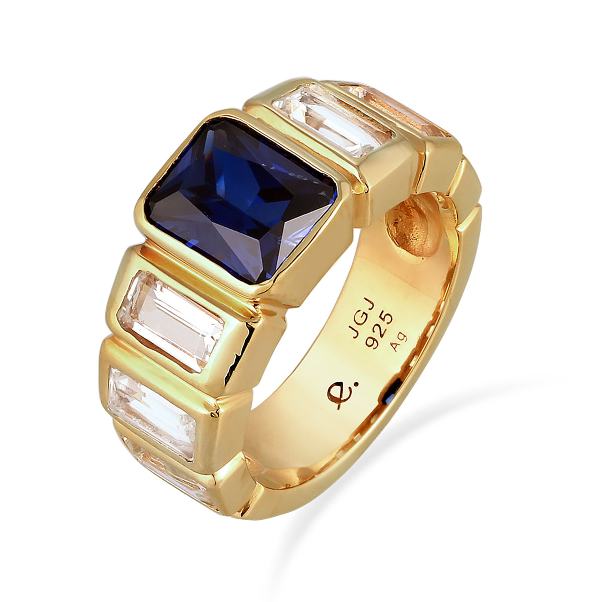 Gold - Elli PREMIUM | Bandring | Saphir (Dunkelblau) & Topas (Weiß) | 925 Sterling Silber Vergoldet