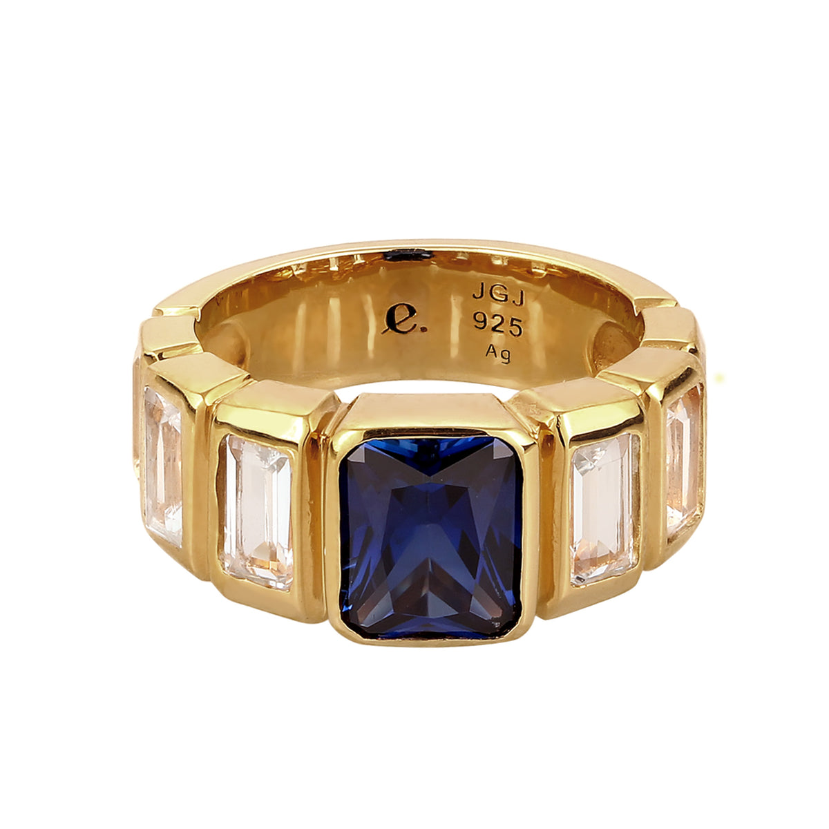 Gold - Elli PREMIUM | Bandring | Saphir (Dunkelblau) & Topas (Weiß) | 925 Sterling Silber Vergoldet
