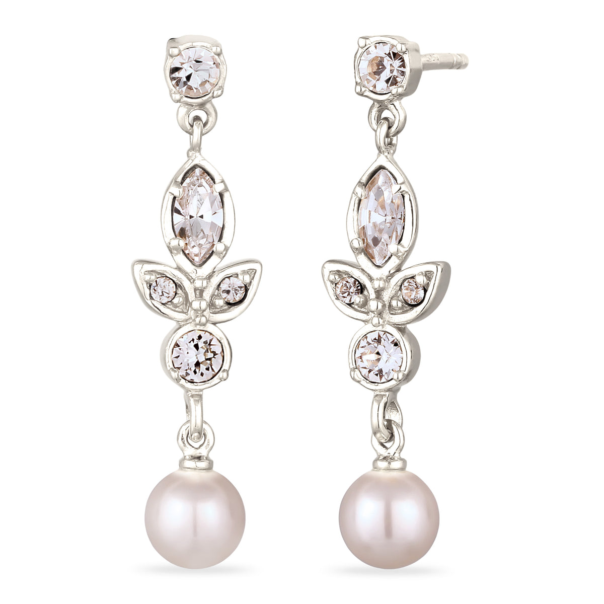 Silber - Elli | Ohrstecker | mit Perlen und Kristallen von Swarovski® (Weiß) | 925 Sterling Silber