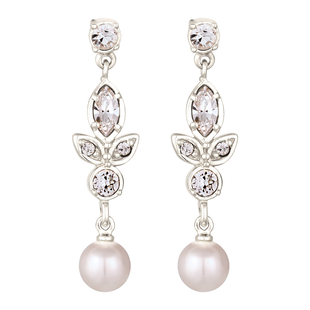 Silber - Elli | Ohrstecker | mit Perlen und Kristallen von Swarovski® (Weiß) | 925 Sterling Silber