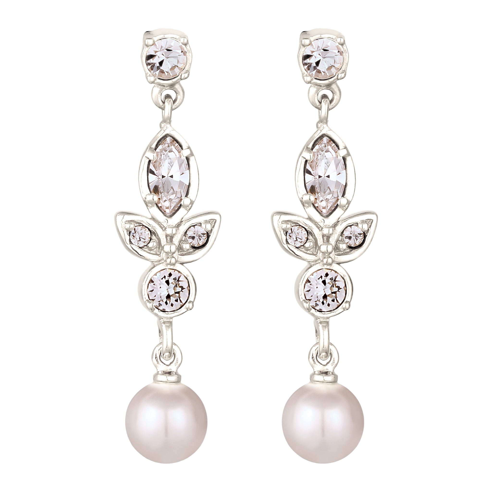 Silber - Elli | Ohrstecker | mit Perlen und Kristallen von Swarovski® (Weiß) | 925 Sterling Silber