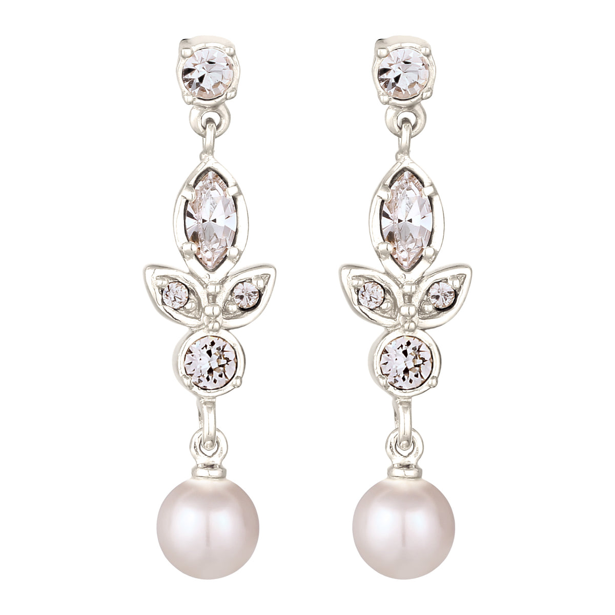 Silber - Elli | Ohrstecker | mit Perlen und Kristallen von Swarovski® (Weiß) | 925 Sterling Silber