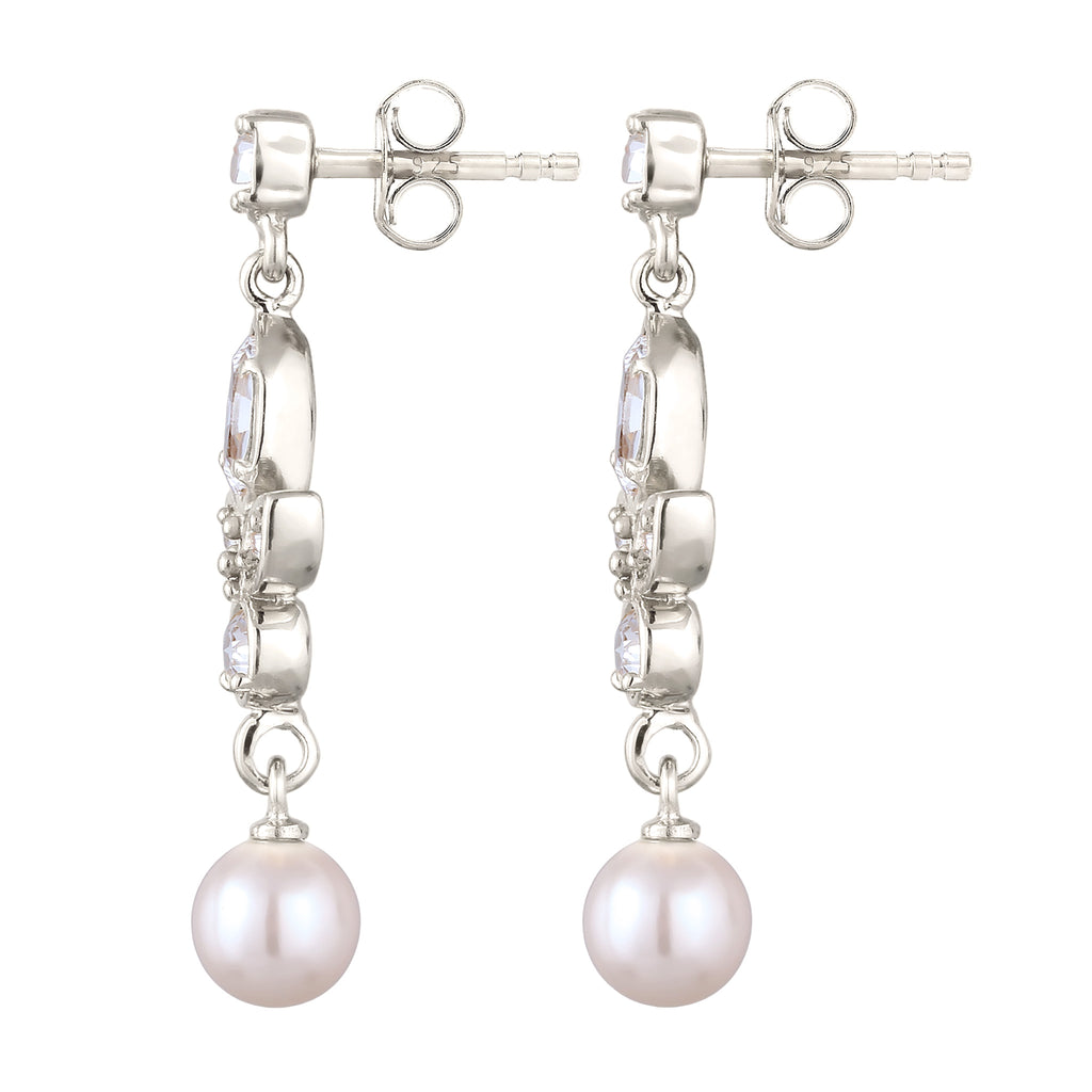 Silber - Elli | Ohrstecker | mit Perlen und Kristallen von Swarovski® (Weiß) | 925 Sterling Silber