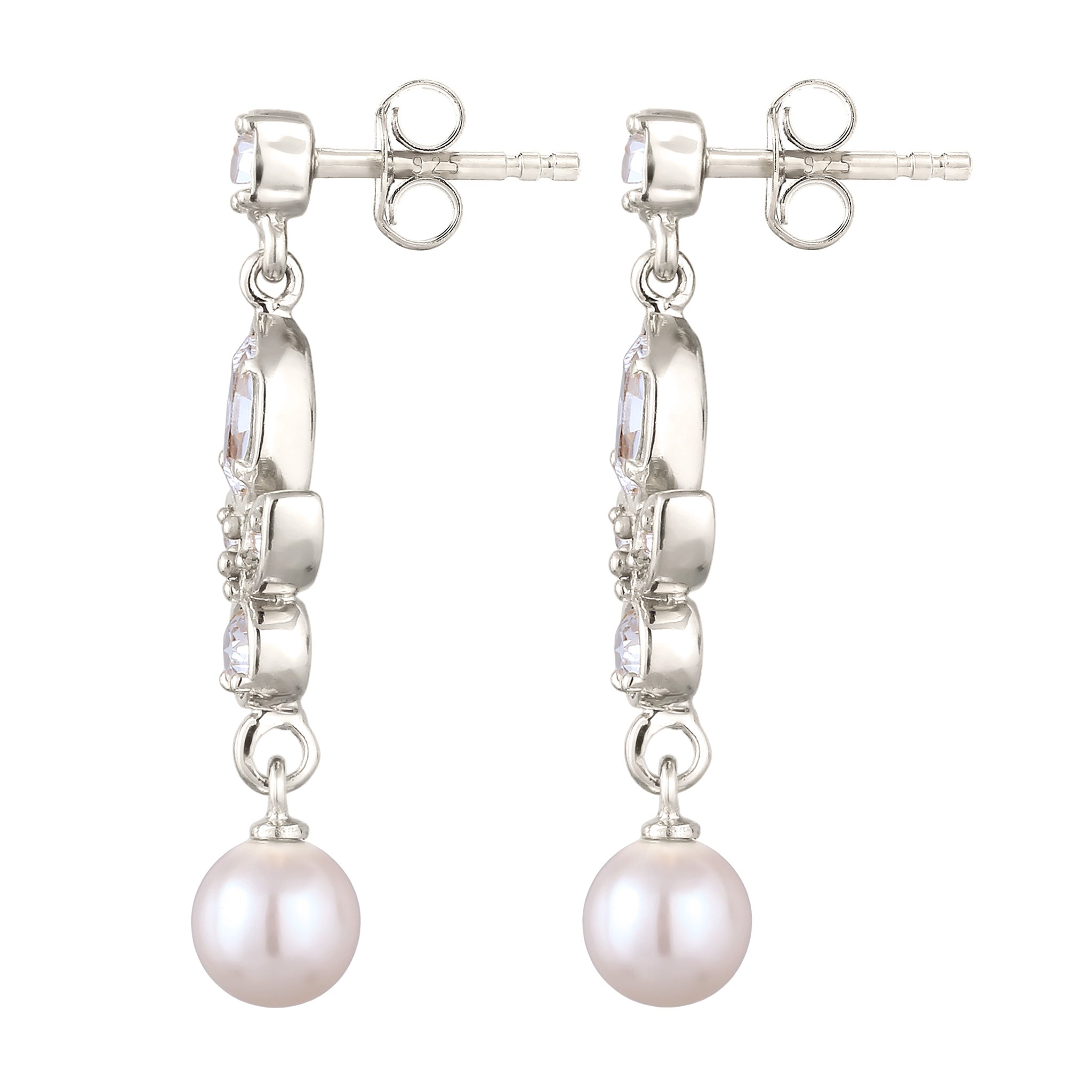 Silber - Elli | Ohrstecker | mit Perlen und Kristallen von Swarovski® (Weiß) | 925 Sterling Silber