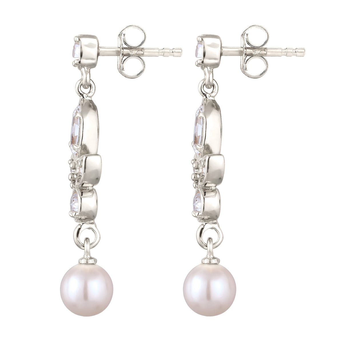 Silber - Elli | Ohrstecker | mit Perlen und Kristallen von Swarovski® (Weiß) | 925 Sterling Silber
