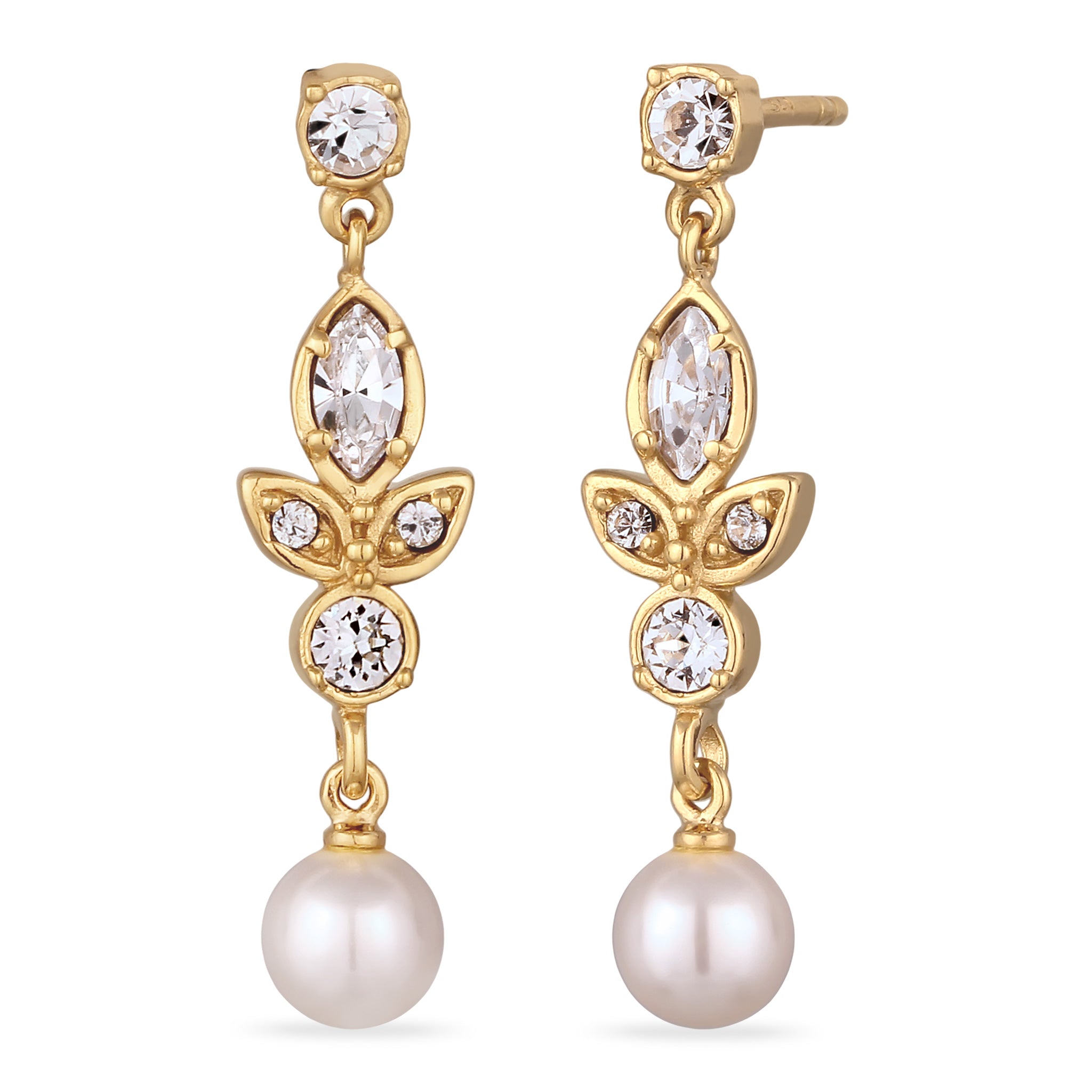 Gold - Elli | Ohrstecker | mit Perlen und Kristallen von Swarovski® (Weiß) | 925 Sterling Silber vergoldet