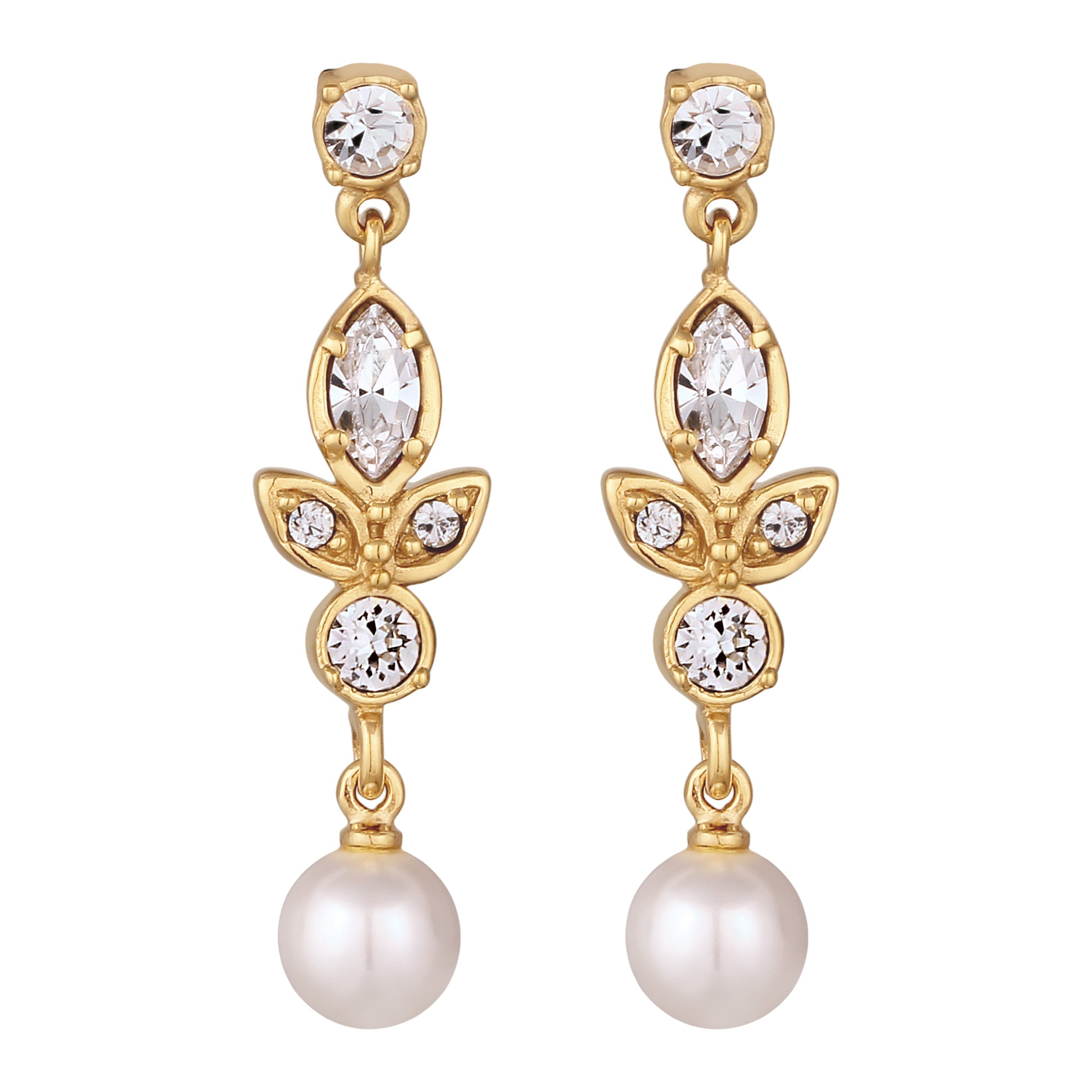 Gold - Elli | Ohrstecker | mit Perlen und Kristallen von Swarovski® (Weiß) | 925 Sterling Silber vergoldet