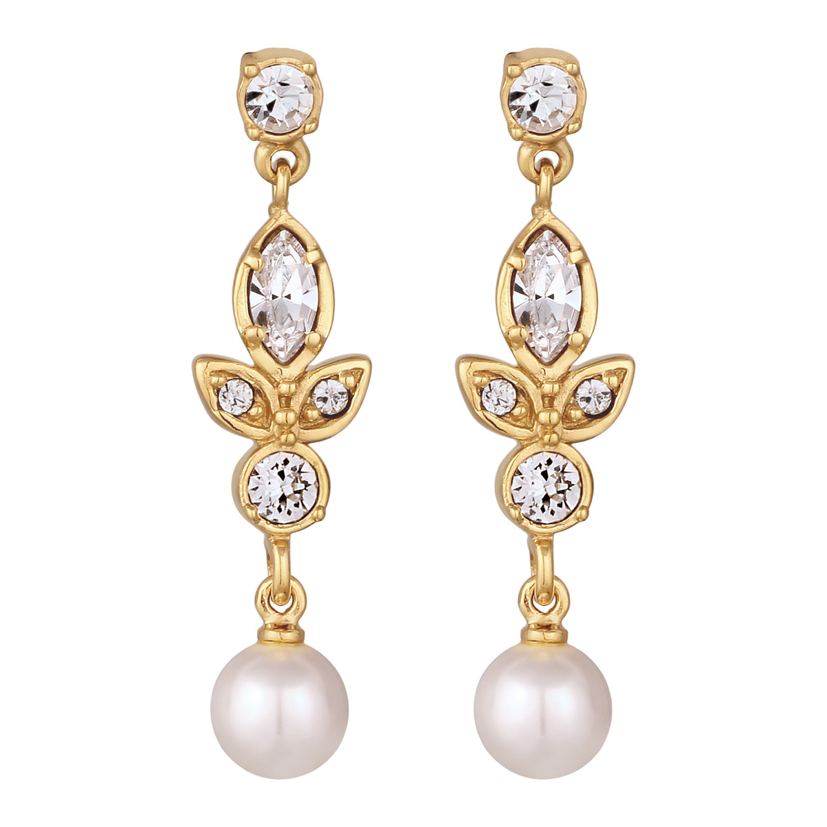 Gold - Elli | Ohrstecker | mit Perlen und Kristallen von Swarovski® (Weiß) | 925 Sterling Silber vergoldet