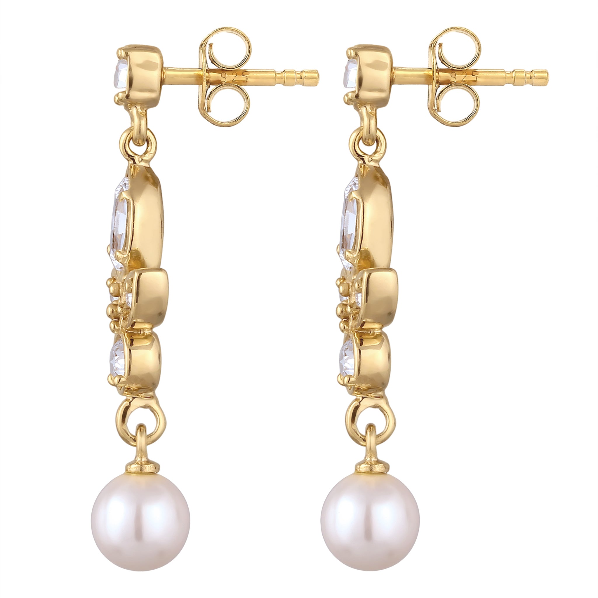 Gold - Elli | Ohrstecker | mit Perlen und Kristallen von Swarovski® (Weiß) | 925 Sterling Silber vergoldet