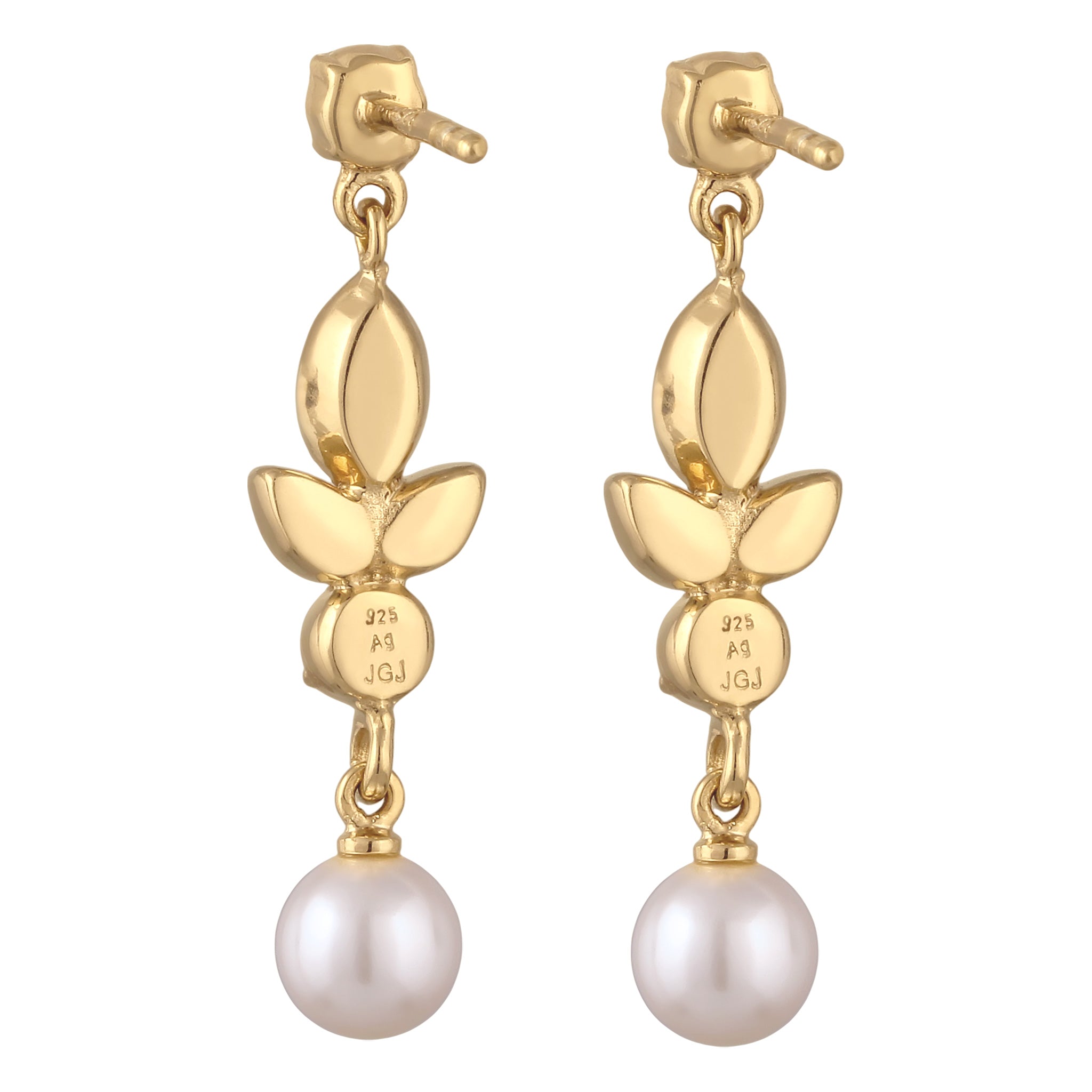 Gold - Elli | Ohrstecker | mit Perlen und Kristallen von Swarovski® (Weiß) | 925 Sterling Silber vergoldet