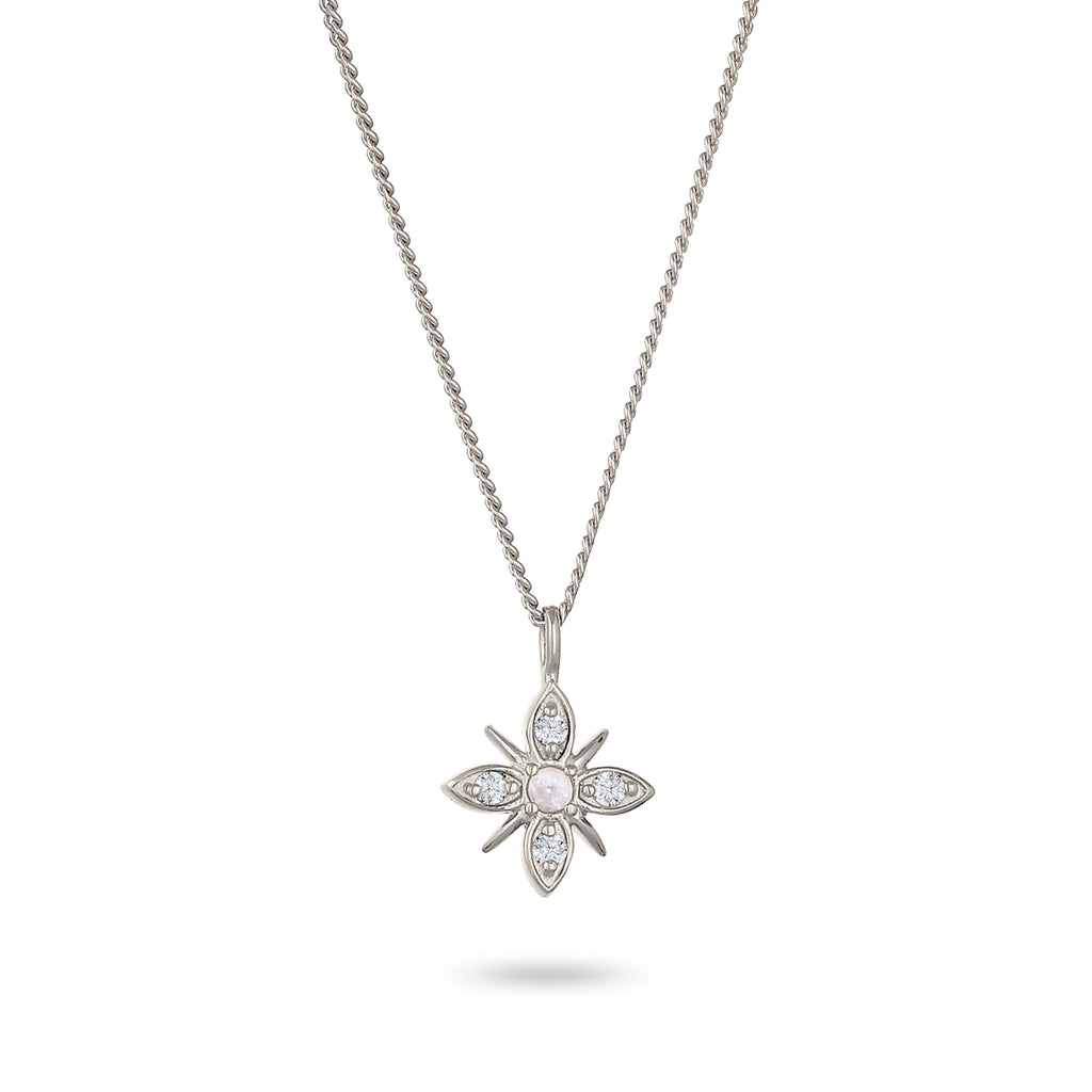 Silber - Elli DIAMONDS | Halskette Schneeflocke | Mondstein & Lab Grown Diamant (Weiß, 0.015 ct) | 925 Sterling Silber