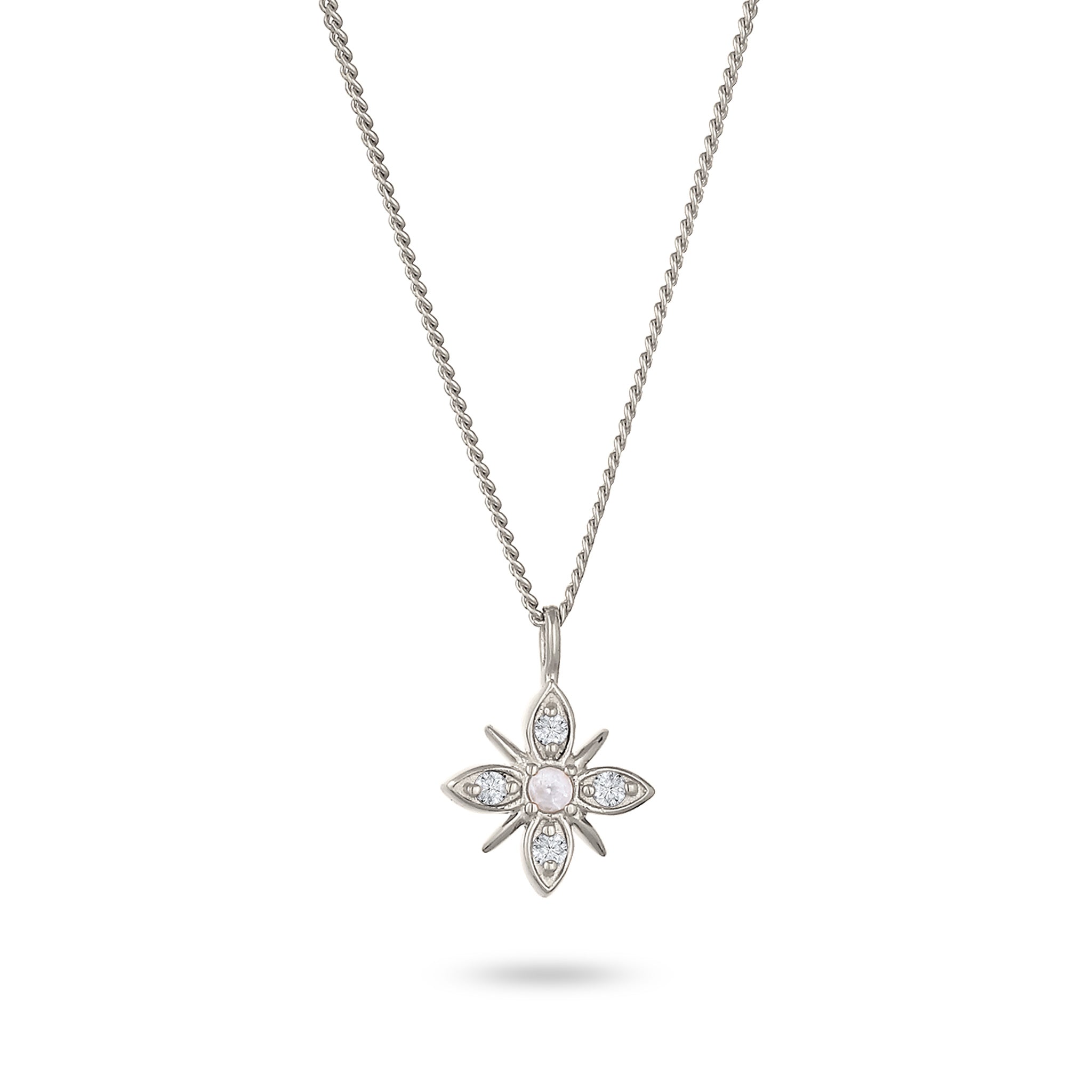 Silber - Elli DIAMONDS | Halskette Schneeflocke | Mondstein & Lab Grown Diamant (Weiß, 0.015 ct) | 925 Sterling Silber