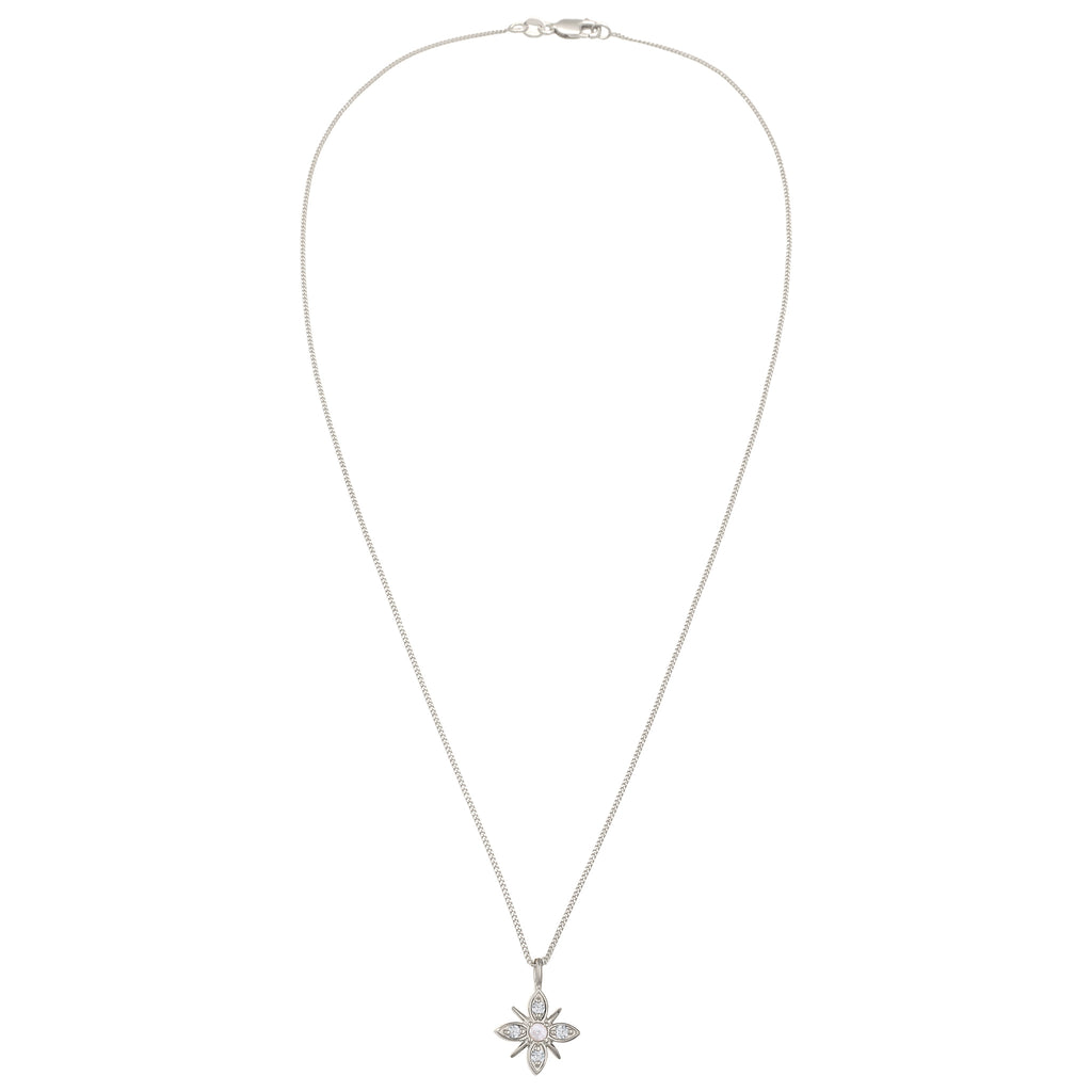 Silber - Elli DIAMONDS | Halskette Schneeflocke | Mondstein & Lab Grown Diamant (Weiß, 0.015 ct) | 925 Sterling Silber