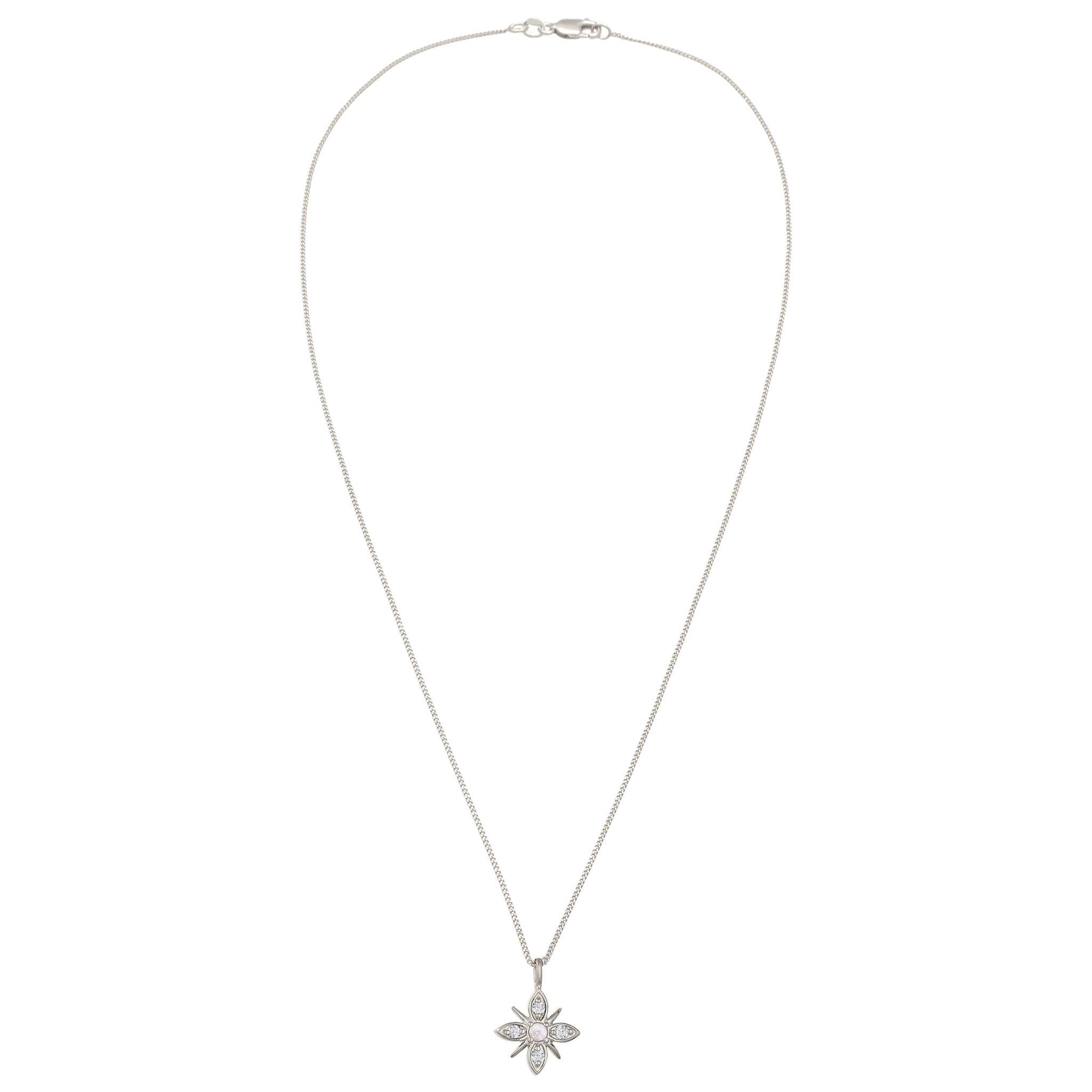 Silber - Elli DIAMONDS | Halskette Schneeflocke | Mondstein & Lab Grown Diamant (Weiß, 0.015 ct) | 925 Sterling Silber