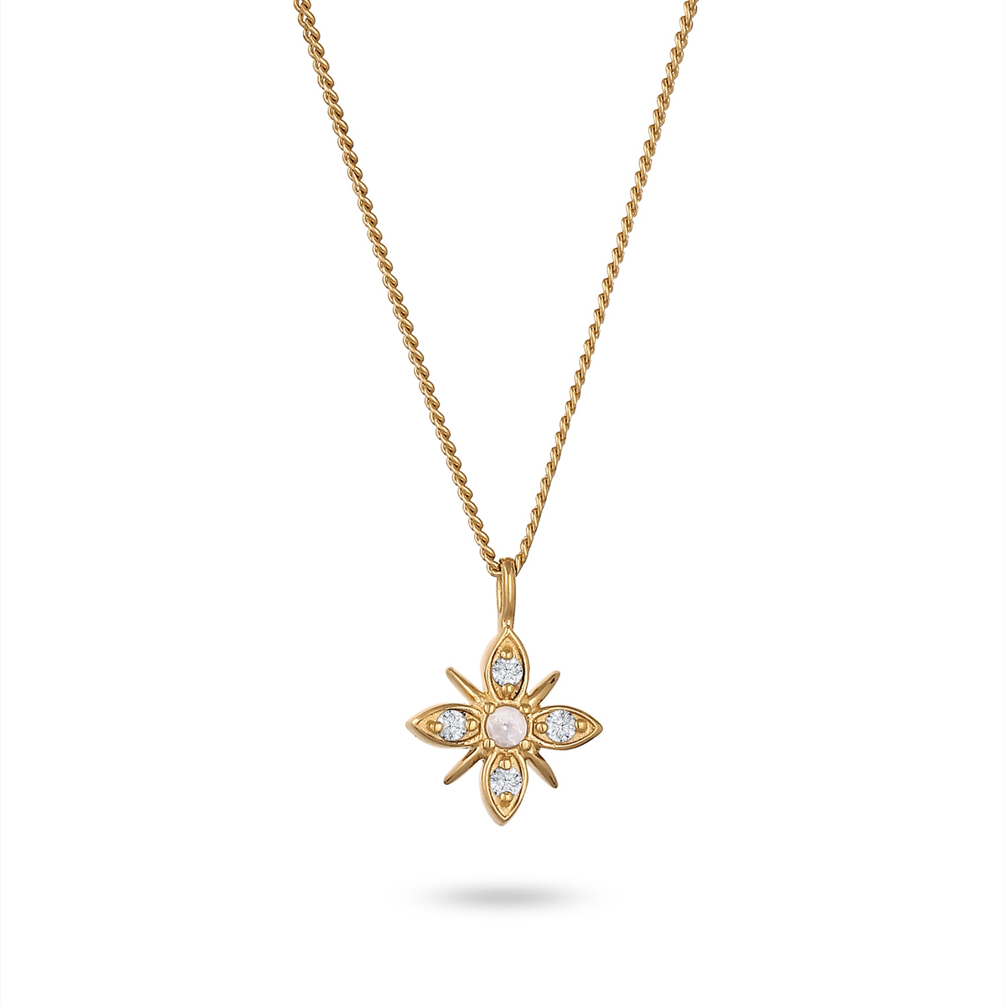 Gold - Elli DIAMONDS | Halskette Schneeflocke | Mondstein & Lab Grown Diamant (Weiß, 0.015 ct) | 925 Sterling Silber vergoldet
