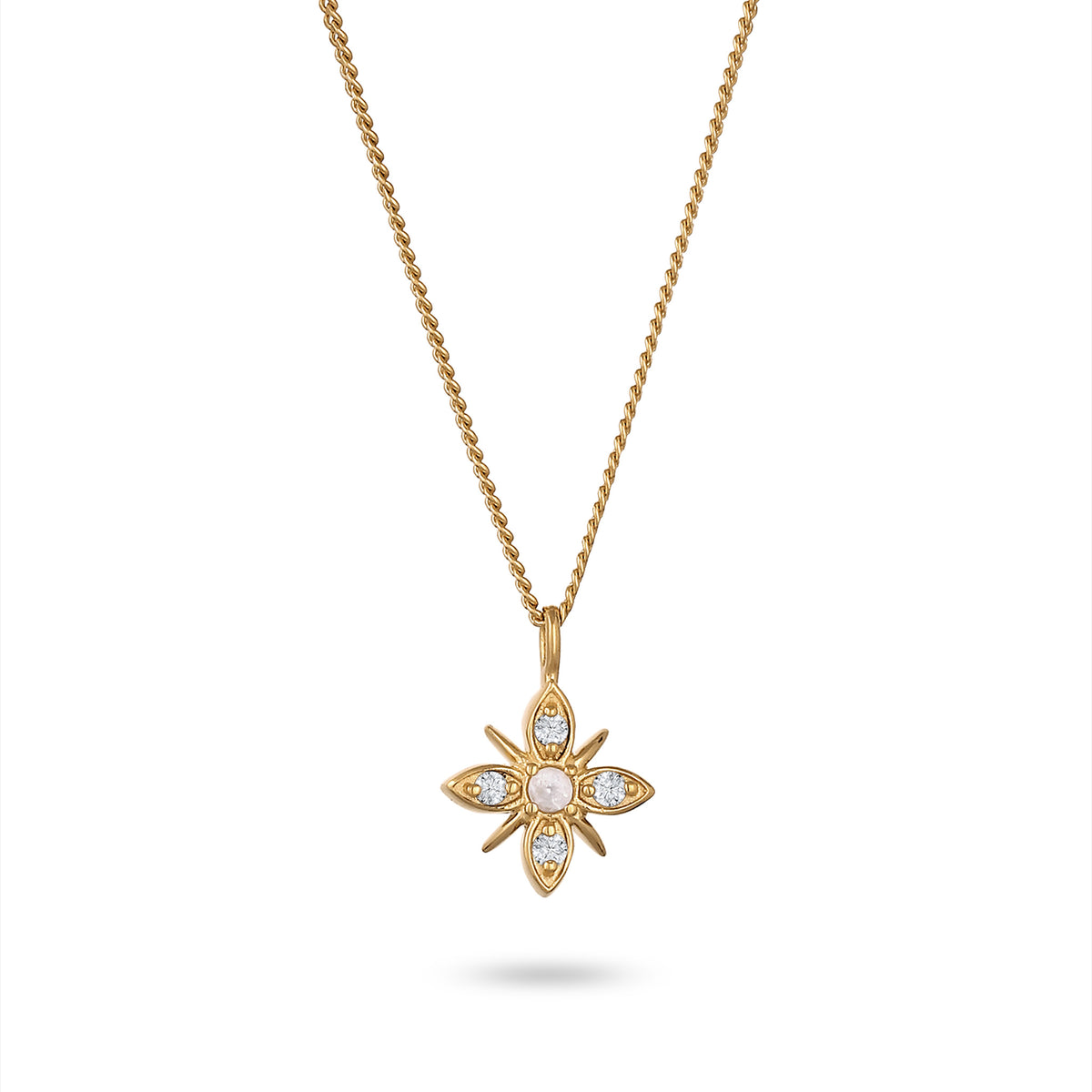 Gold - Elli DIAMONDS | Halskette Schneeflocke | Mondstein & Lab Grown Diamant (Weiß, 0.015 ct) | 925 Sterling Silber vergoldet