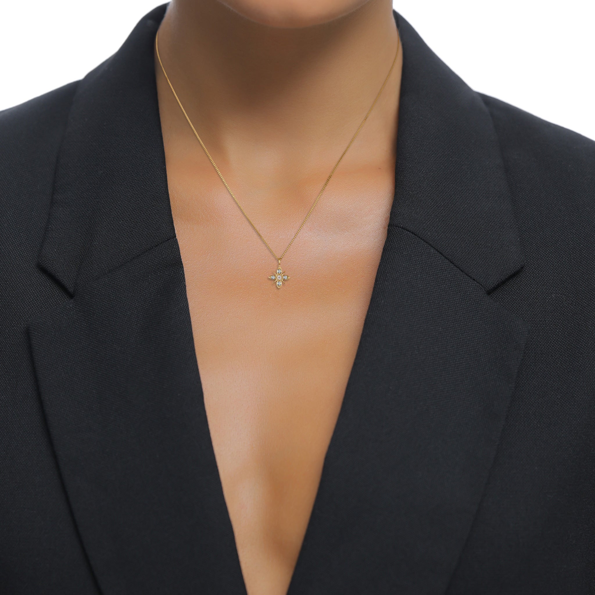 Gold - Elli DIAMONDS | Halskette Schneeflocke | Mondstein & Lab Grown Diamant (Weiß, 0.015 ct) | 925 Sterling Silber vergoldet