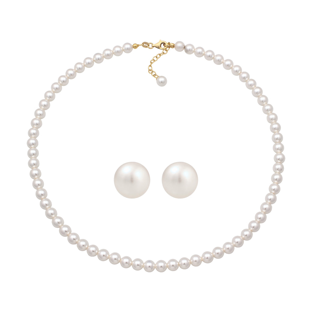 Gold - Elli | Schmuckset | mit Perlen von Swarovski® (Weiß) | 925 Sterling Silber vergoldet