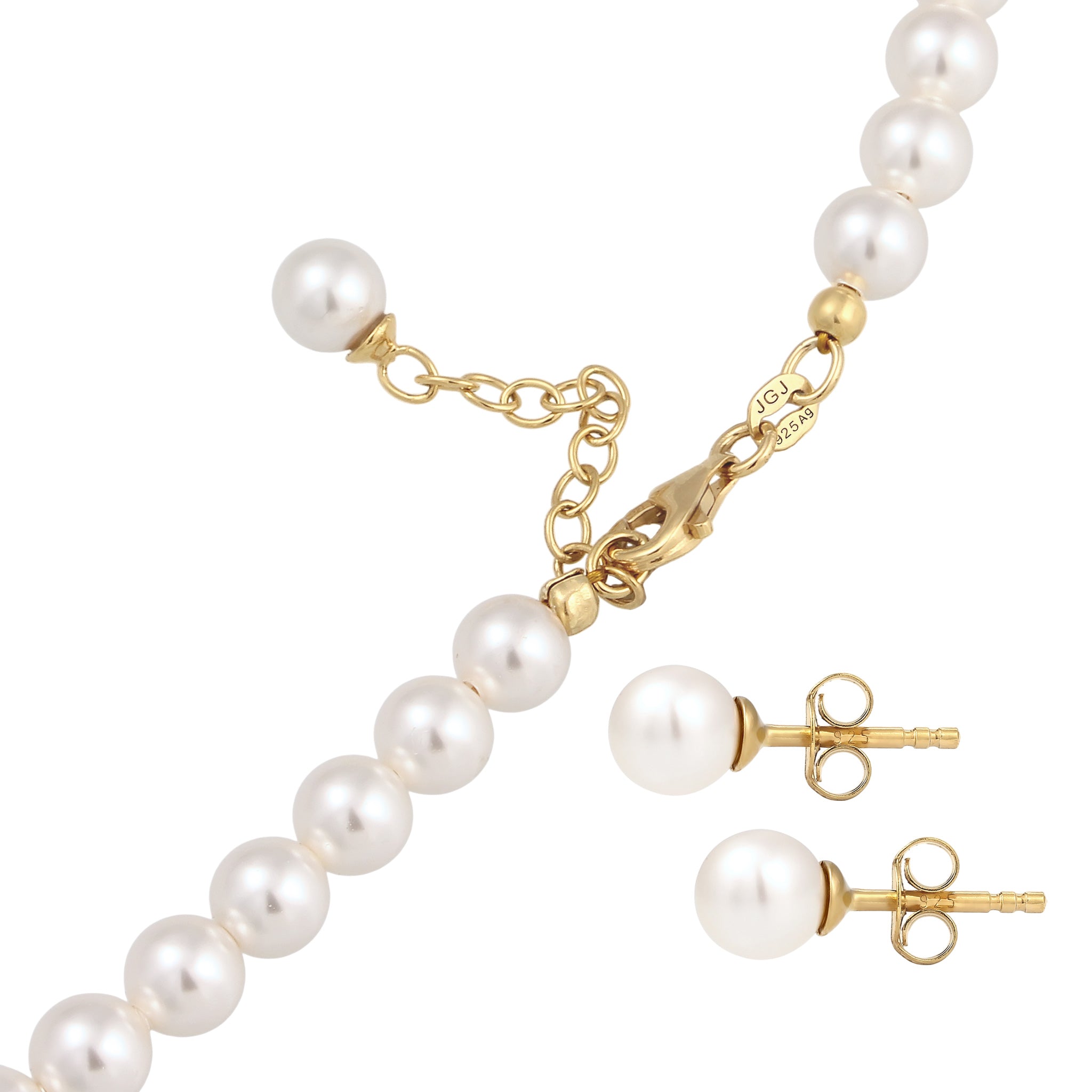 Gold - Elli | Schmuckset | mit Perlen von Swarovski® (Weiß) | 925 Sterling Silber vergoldet