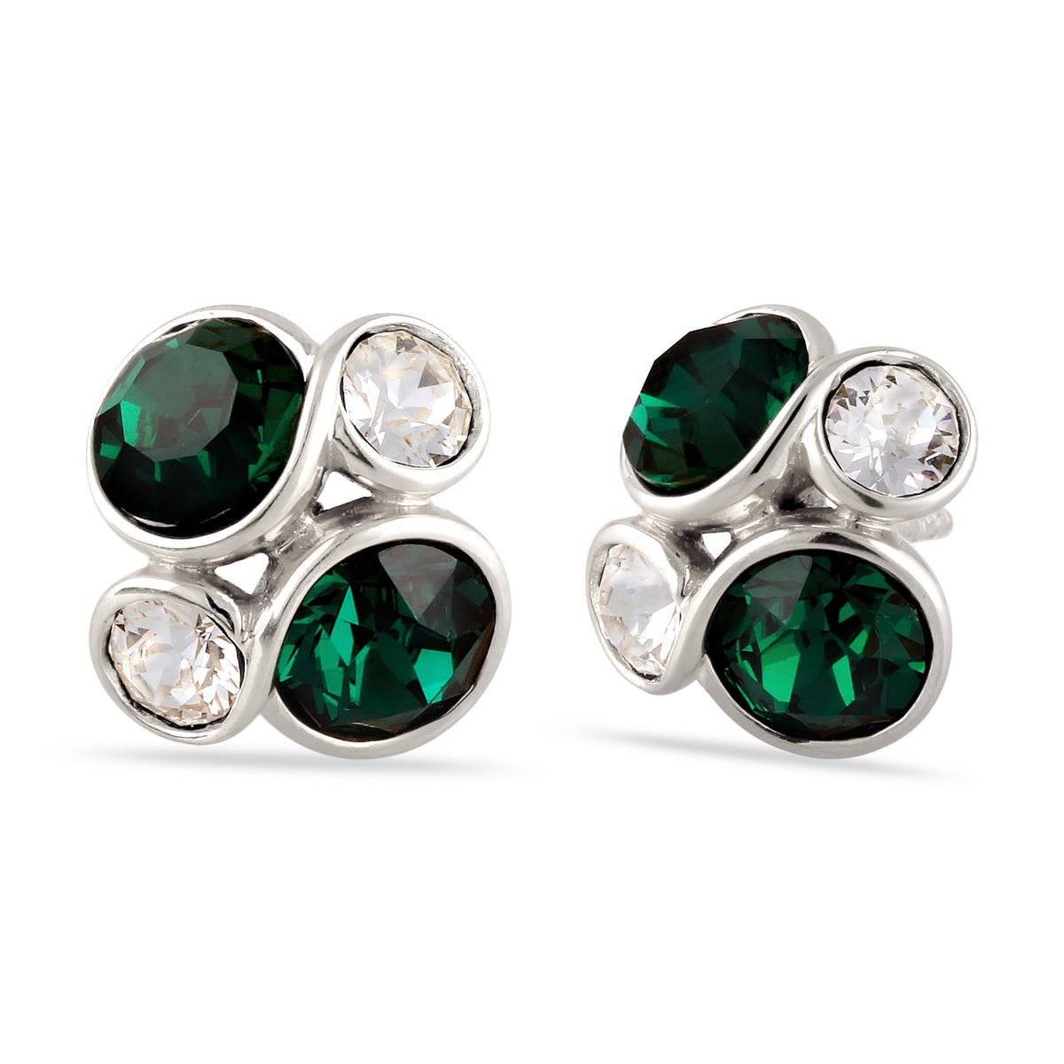Silber - Elli | Ohrstecker Oval | Mit Kristallen von Swarovski® (Grün & Weiß) | 925 Sterling Silber