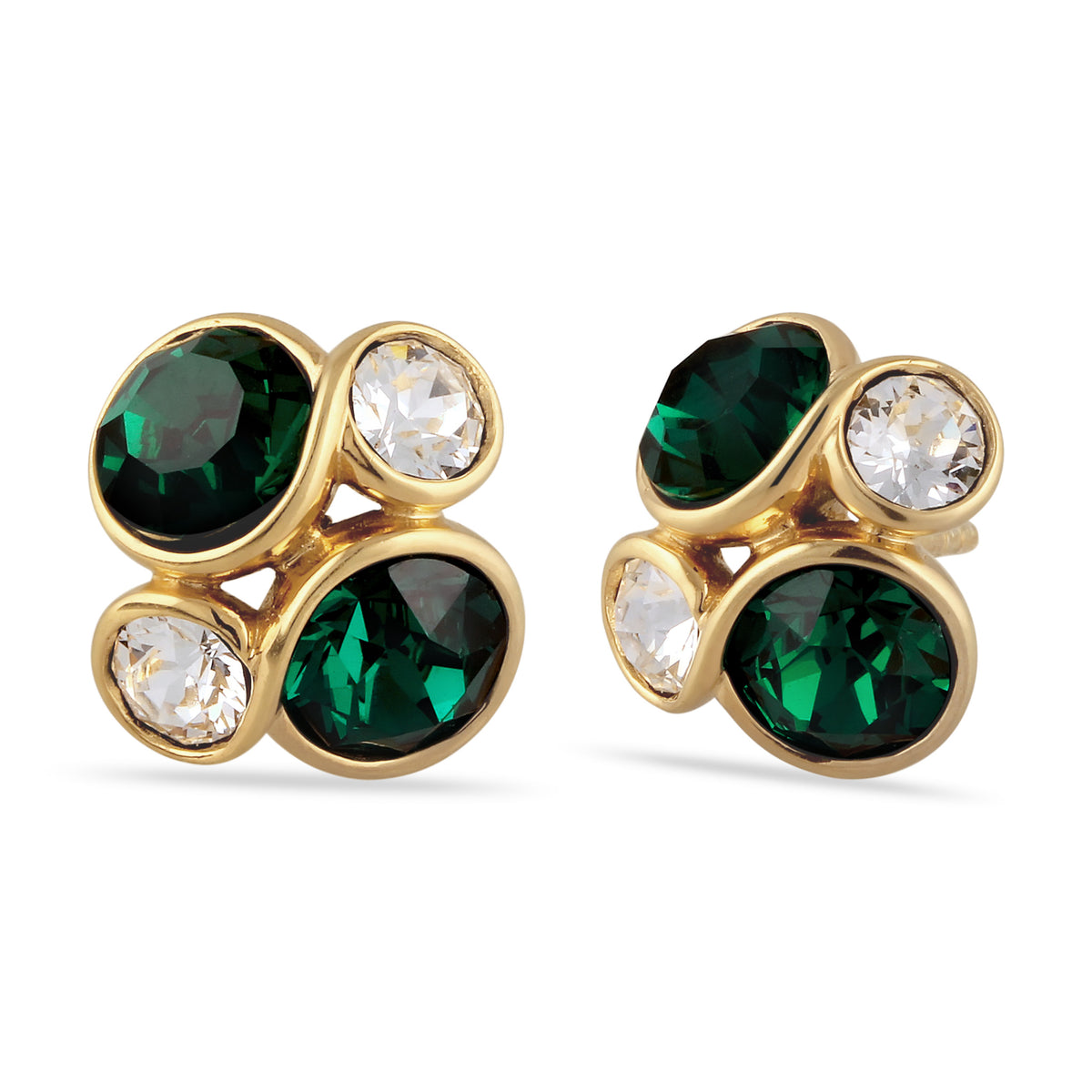 Gold - Elli | Ohrstecker | Mit Kristallen von Swarovski® (Grün & Weiß) | 925 Sterling Silber vergoldet
