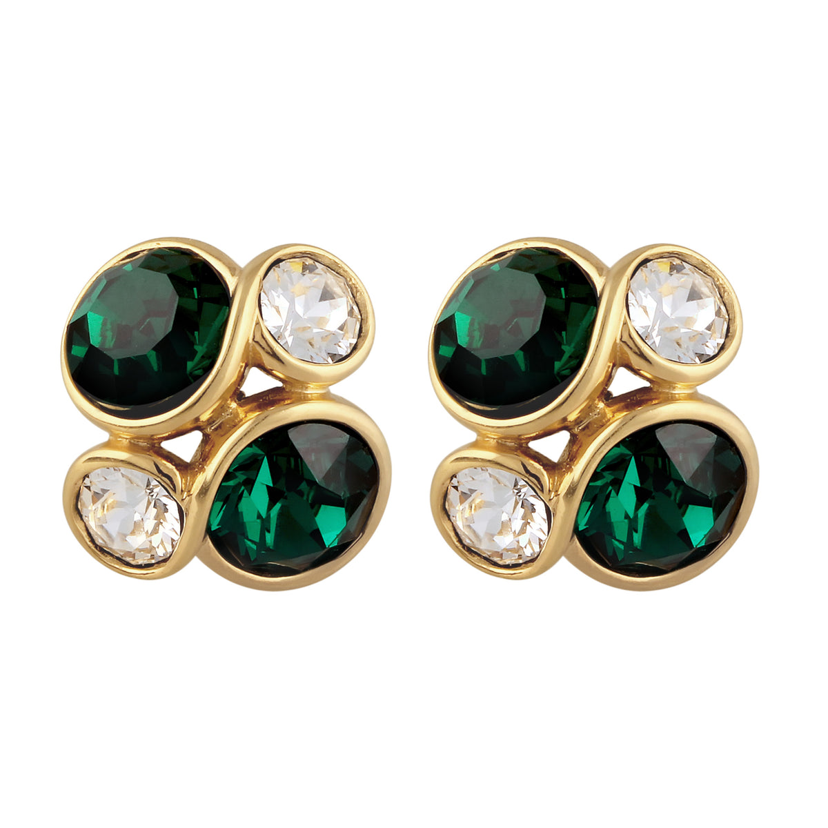 Gold - Elli | Ohrstecker | Mit Kristallen von Swarovski® (Grün & Weiß) | 925 Sterling Silber vergoldet