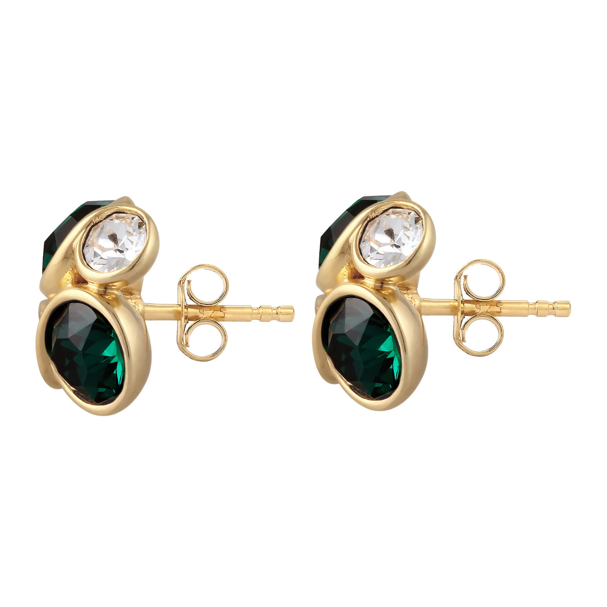 Gold - Elli | Ohrstecker | Mit Kristallen von Swarovski® (Grün & Weiß) | 925 Sterling Silber vergoldet