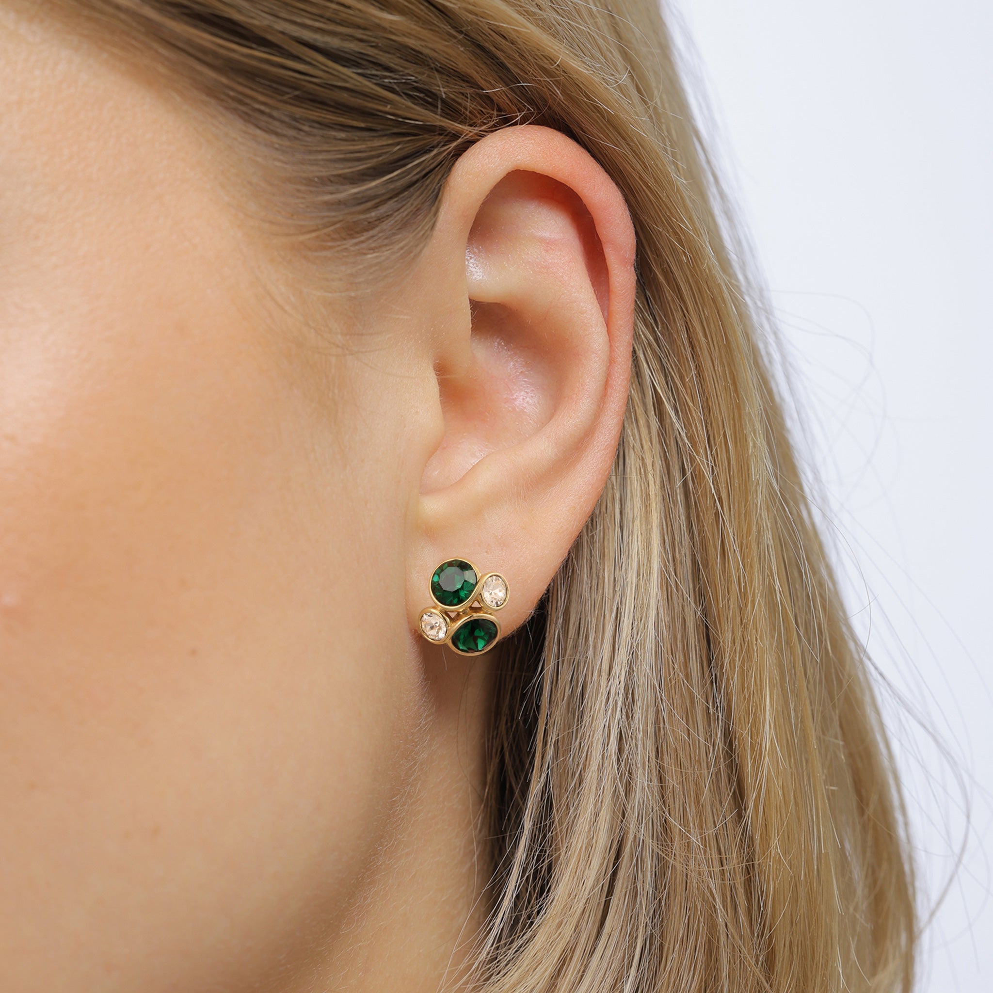 Gold - Elli | Ohrstecker | Mit Kristallen von Swarovski® (Grün & Weiß) | 925 Sterling Silber vergoldet