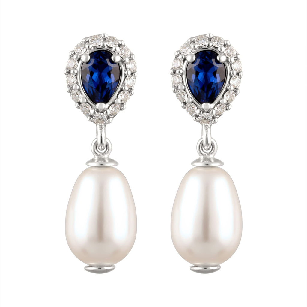 Silber - Elli | Ohrstecker Tropfen | Mit Perlen und Kristallen von Swarovski® (Weiß, Blau) | 925 Sterling Silber