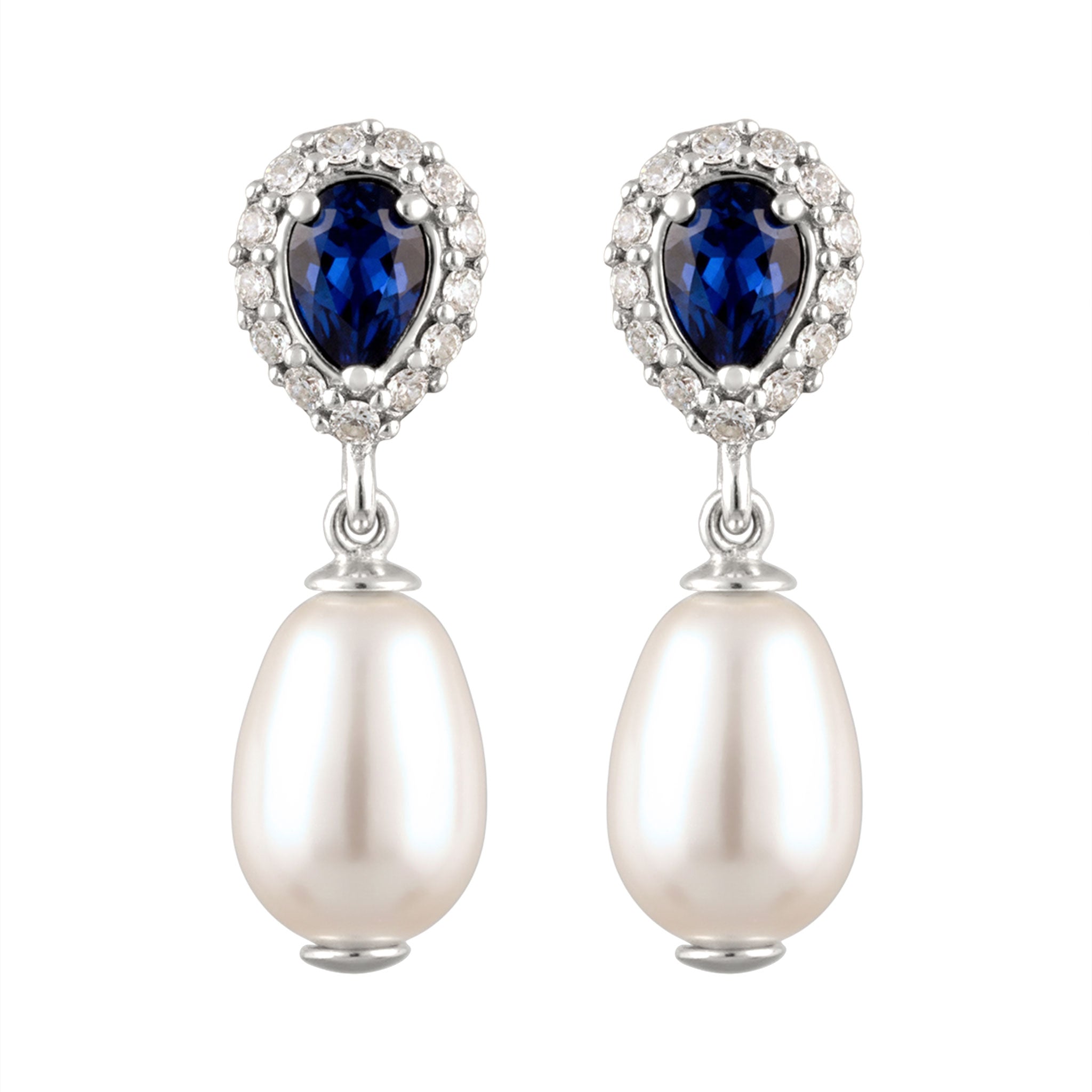 Silber - Elli | Ohrstecker Tropfen | Mit Perlen und Kristallen von Swarovski® (Weiß, Blau) | 925 Sterling Silber